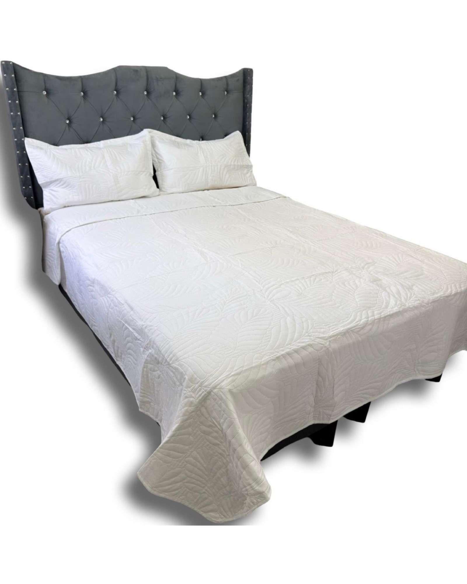 CUBRECAMA QUILT DE LUJO VERANO KING BLANCO INVIERNO-2