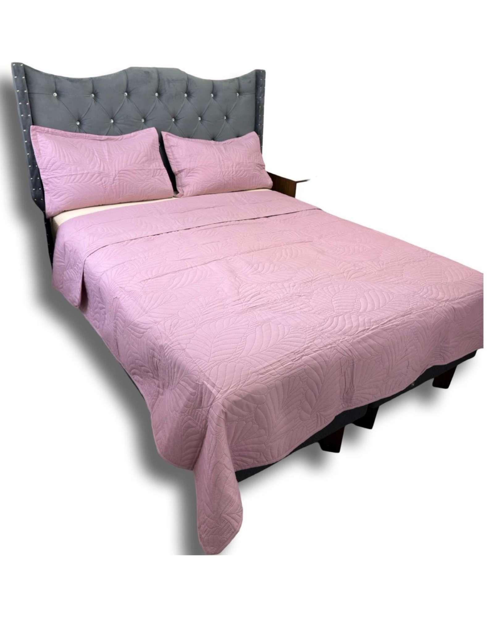 CUBRECAMA QUILT DE LUJO VERANO PLAZA Y MEDIA ROSA-2