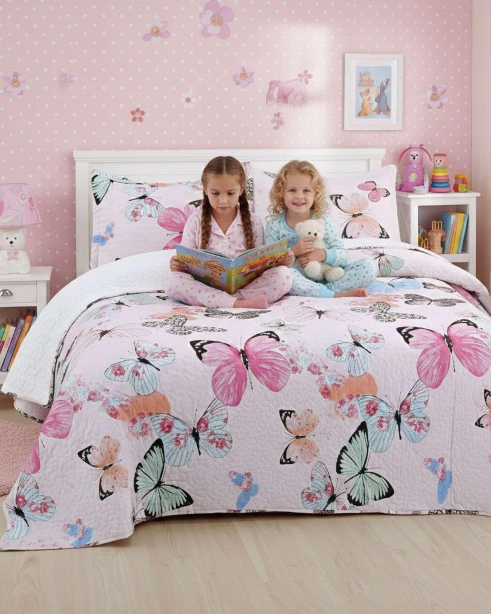 PACK CUBRECAMA SHERPA MAS SABANA DE POLAR PLAZA Y MEDIA MARIPOSAS A2-3