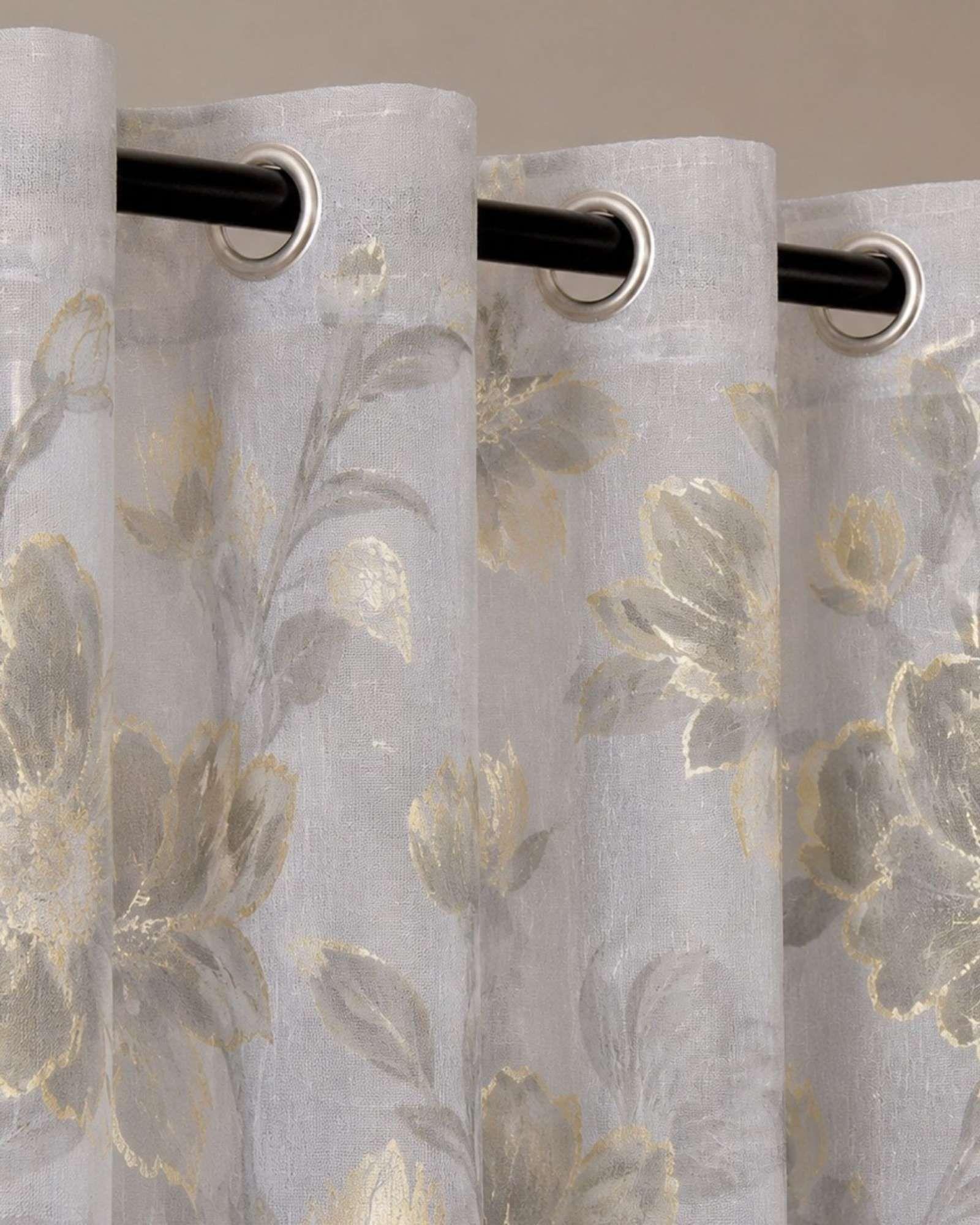 Cortina Visillo Translúcida con Estampado Floral para Living y Dormitorio-5