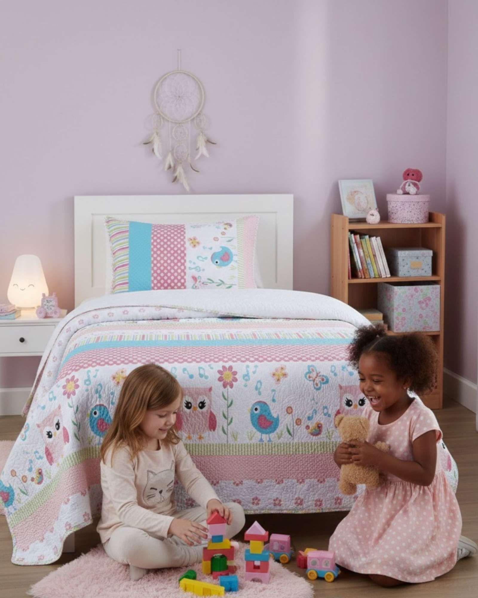 CUBRECAMA QUILT SHERPA DISEÑO INFANTIL PLAZA Y MEDIA BUHO-2