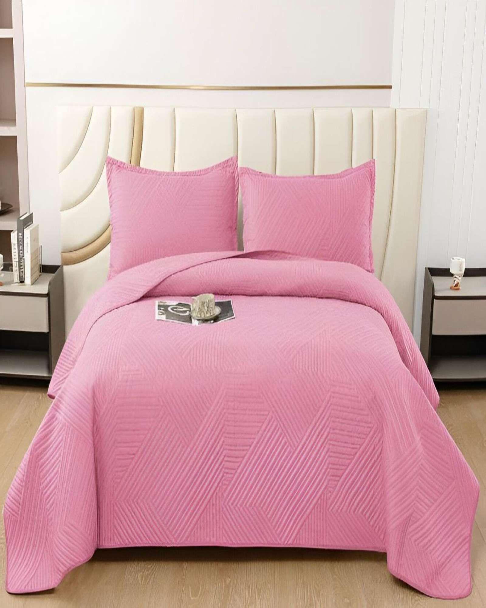 COBERTOR DE LUJO QUILT VERANO 2 PLAZAS ROSADO-2