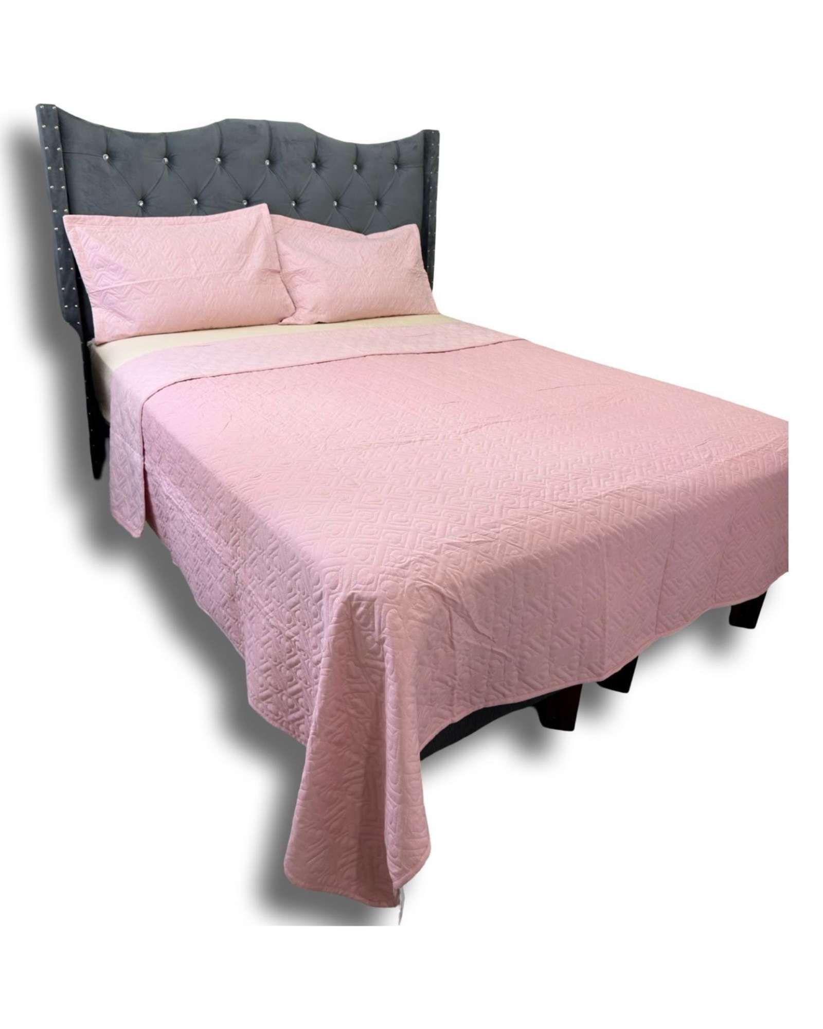 CUBRECAMA QUILT DE LUJO VERANO DELGADO PLAZA Y MEDIA ROSA I40-2