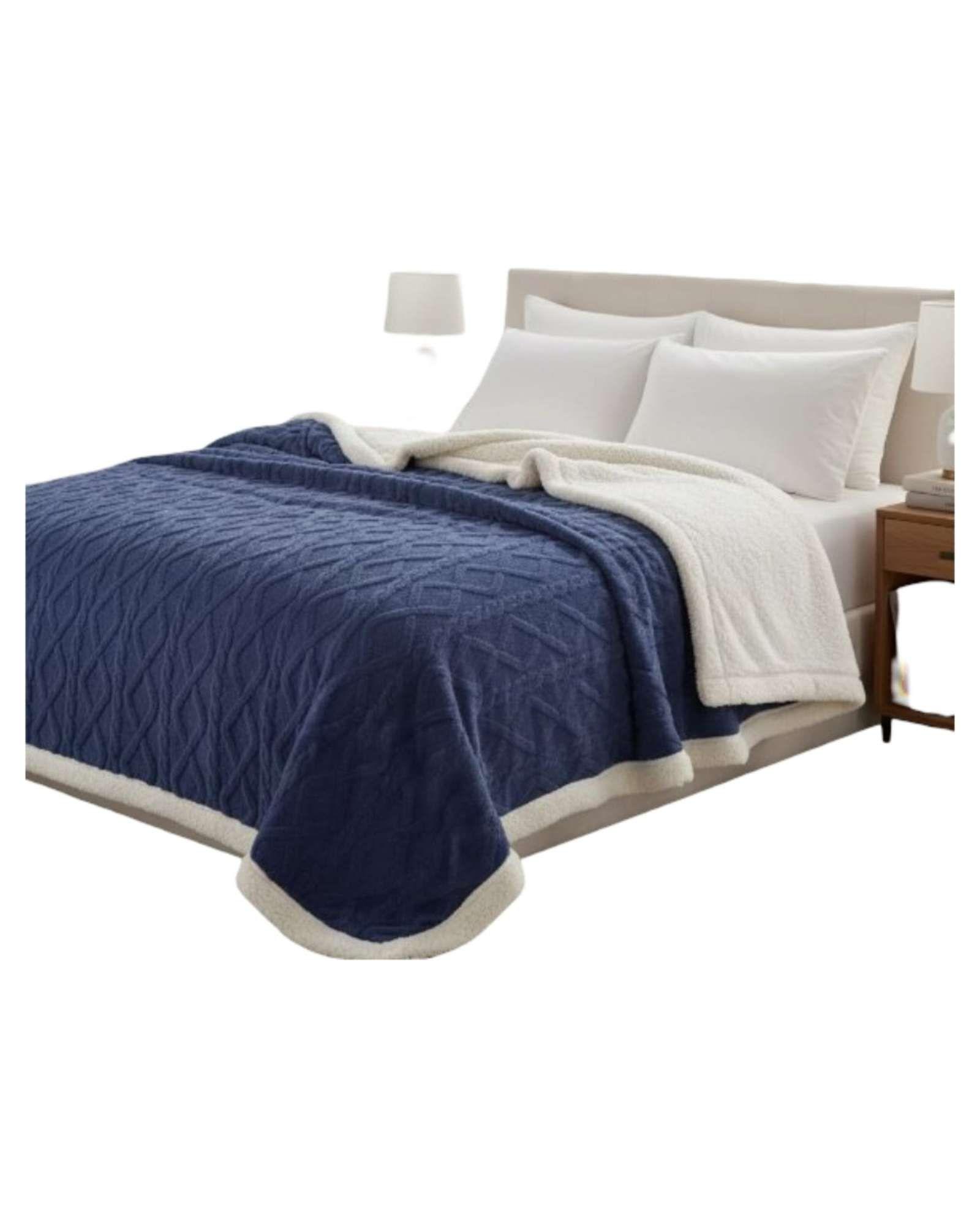 Frazada Manta Polar Sherpa Térmica King azul-2