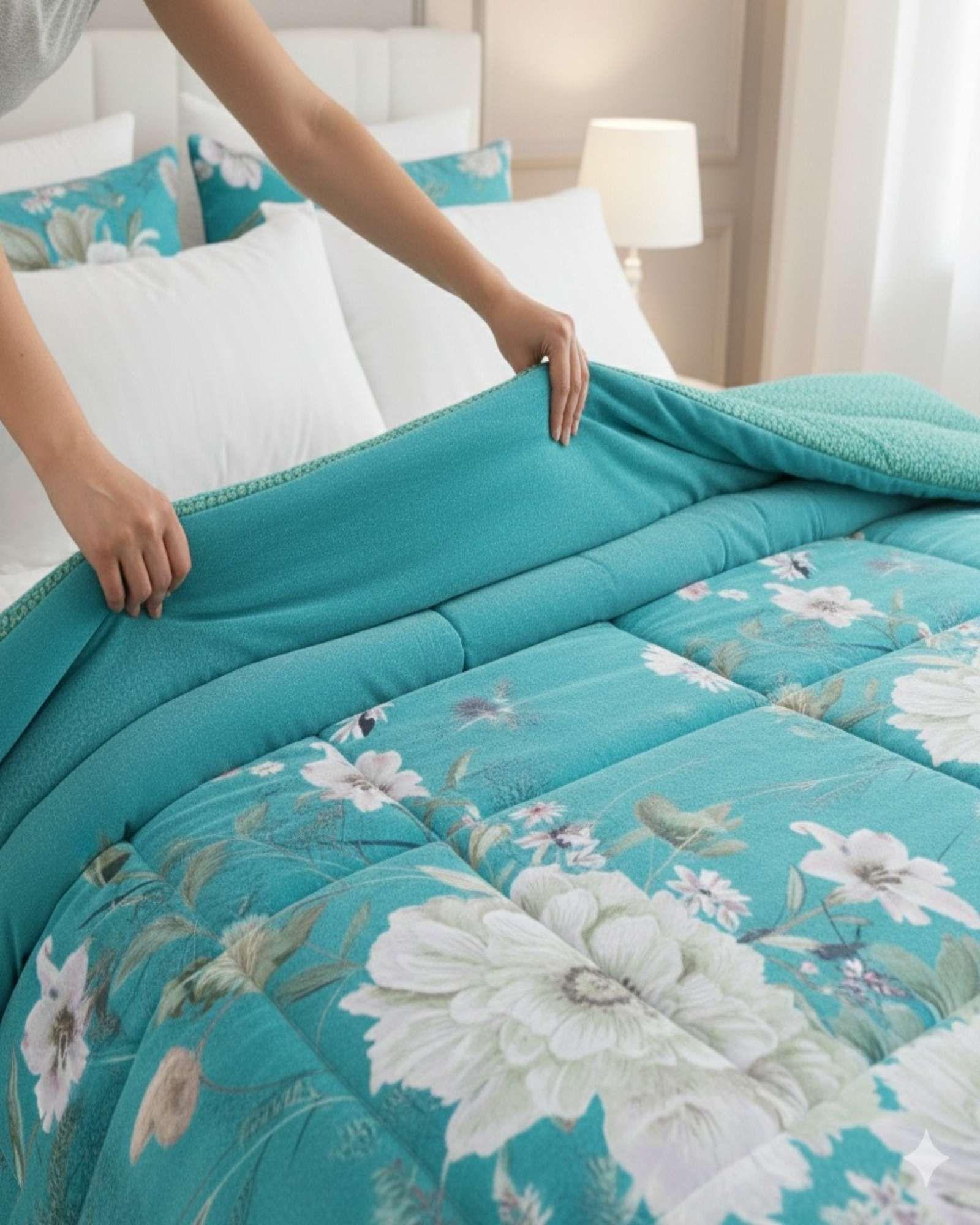 Cubrecama Plush con  Chiporro de Invierno 2 Plazas verde-3