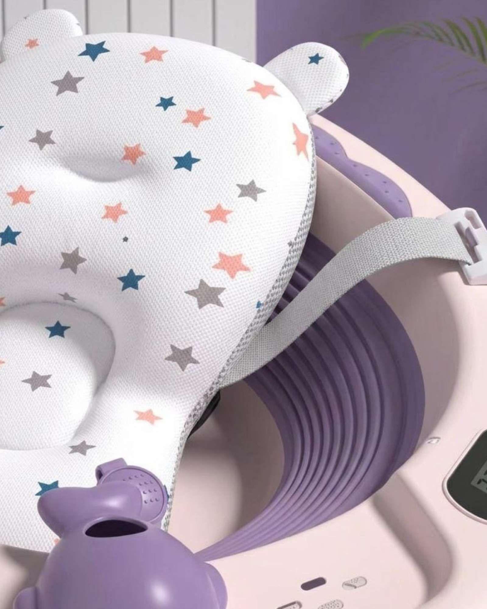 Bañera Plegable Lila Ergonómica para Bebé con Cojín de Seguridad y Termómetro Digital-4