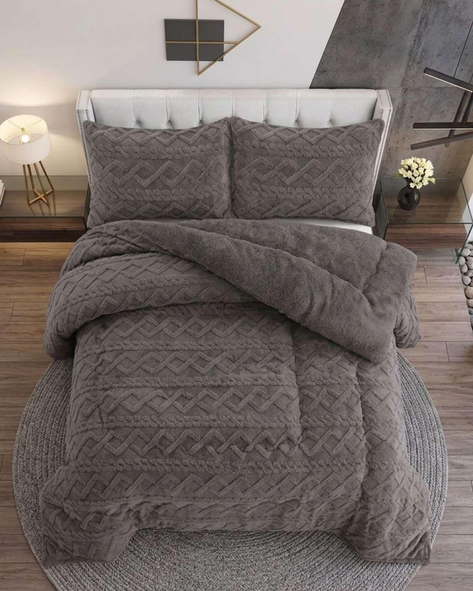 Juego de Cubrecama Sherpa con Relieve Trenzado  King A07-4