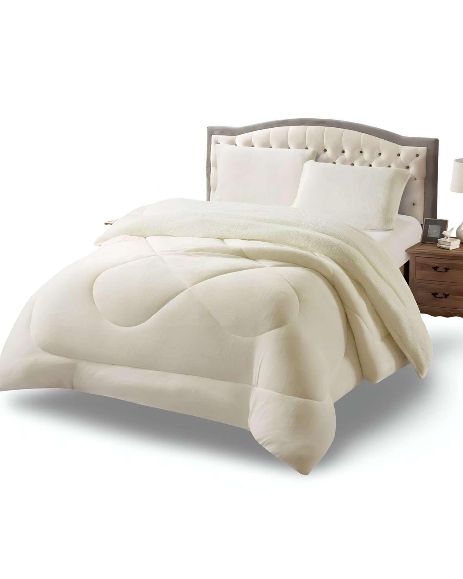 Cubrecama plush con chiporro Acolchado liso 2 plazas beige-3