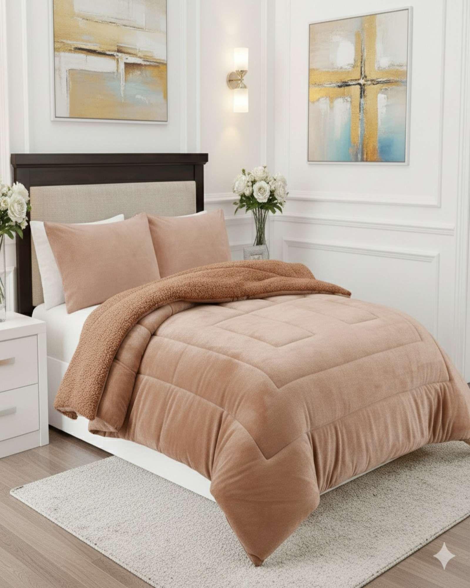 Cubrecama Premium Plush y Chiporro  Invierno King beige-4