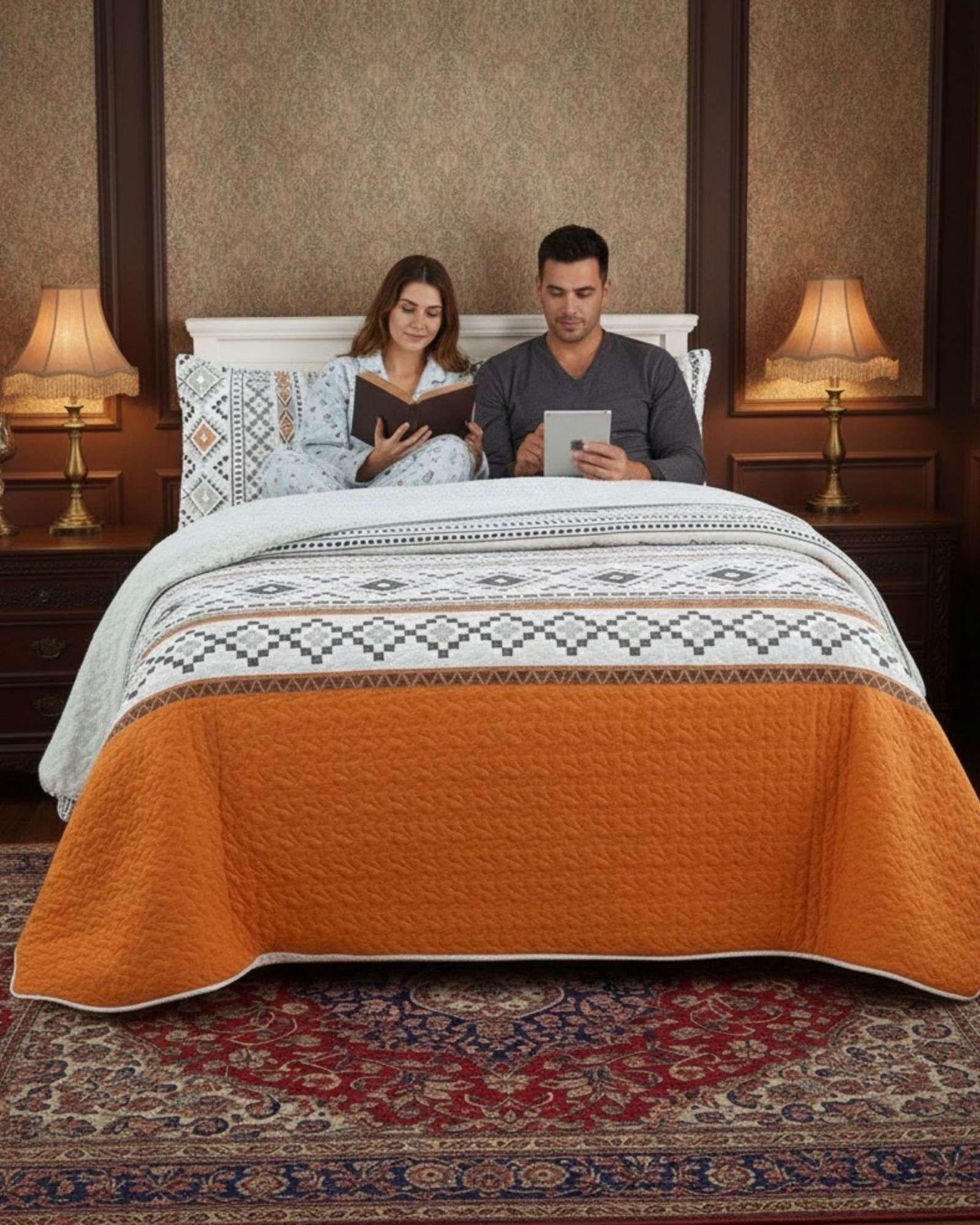 COBERTOR COLCHA QUILT SHERPA KING MEDIDA 250X270 CM C01-2