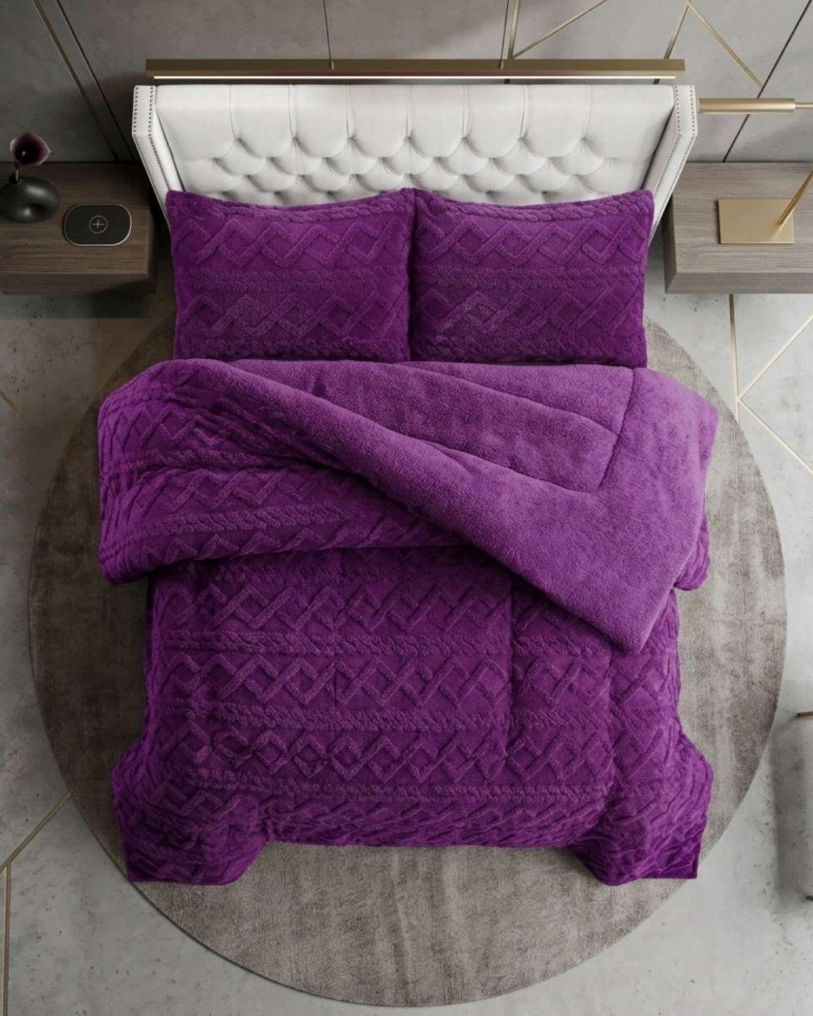 Juego de Cubrecama Sherpa con Relieve Trenzado  2 Plazas A06-4