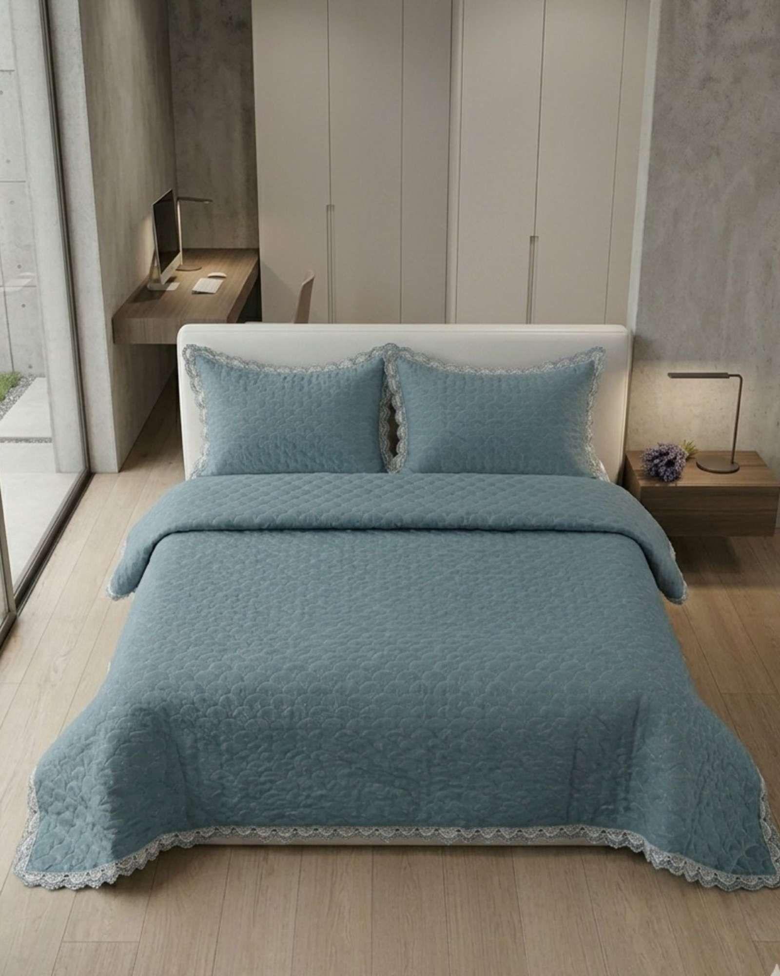 Cubrecama Quilt Diseño Escamas 2 Plazas + Fundas03-0