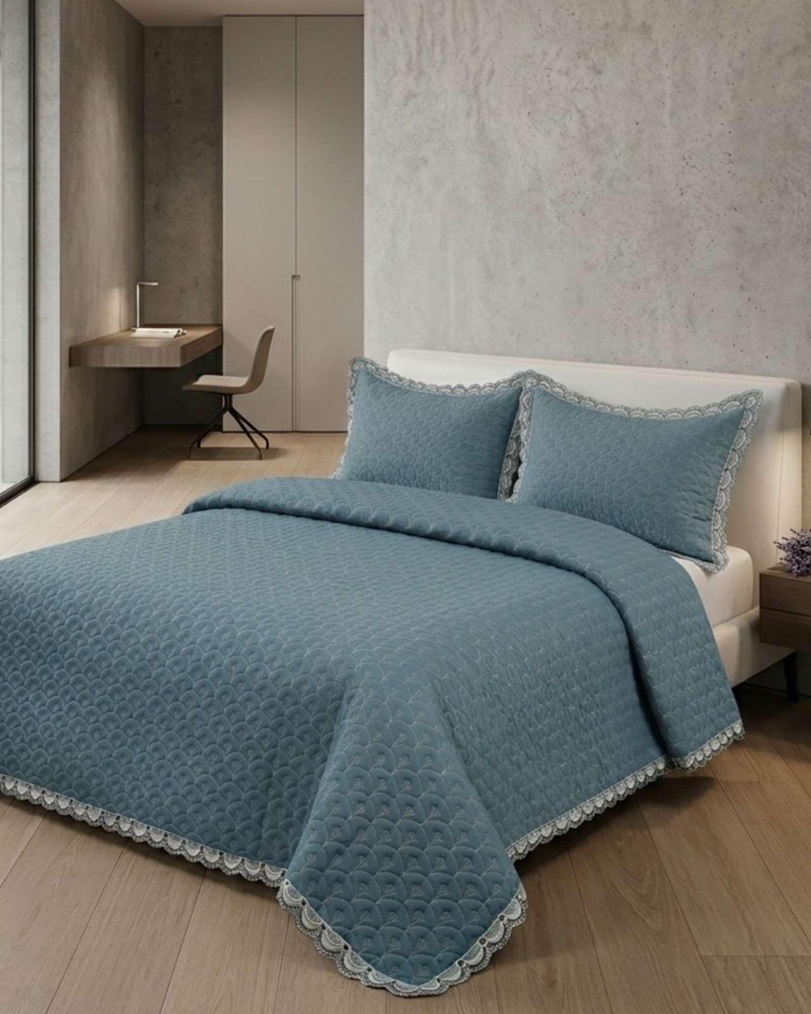 Cubrecama Quilt Diseño Escamas 2 Plazas + Fundas03-1