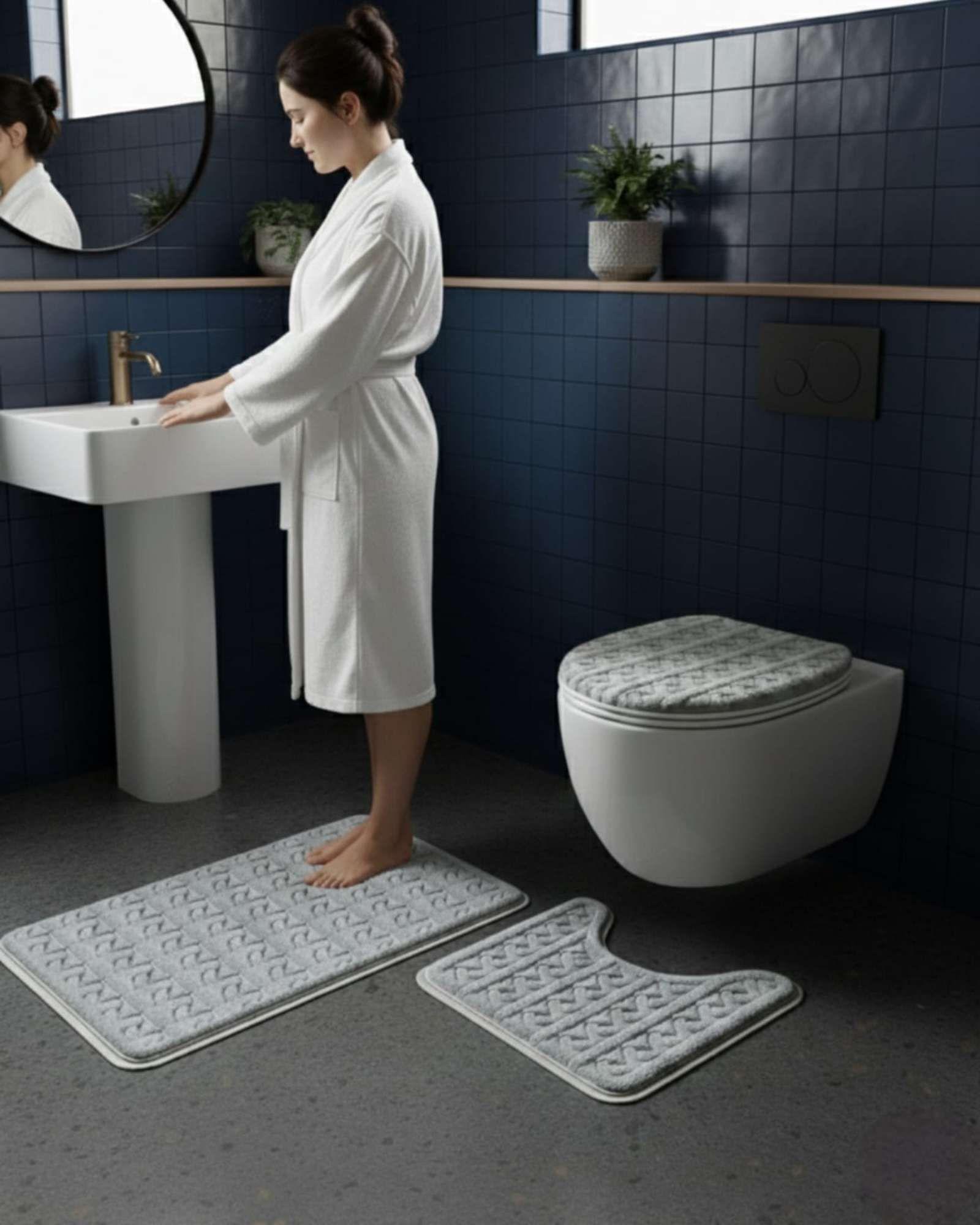 SET DE BAÑO 3 PIEZAS PREMIUM COLECCIÓN TEXTURAS Y ESTILOS A4-3