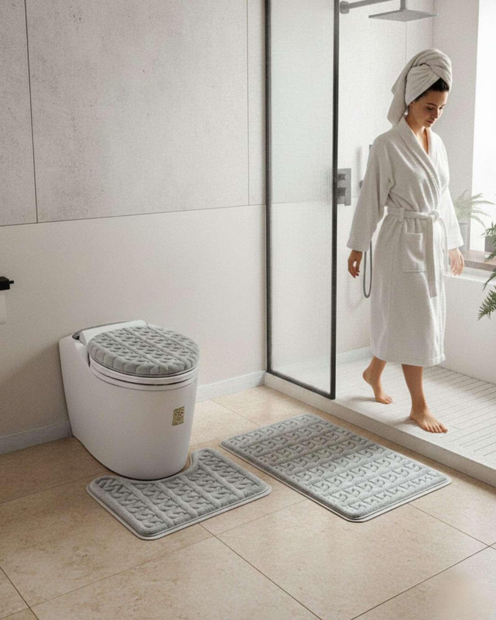 SET DE BAÑO 3 PIEZAS PREMIUM COLECCIÓN TEXTURAS Y ESTILOS A4-4