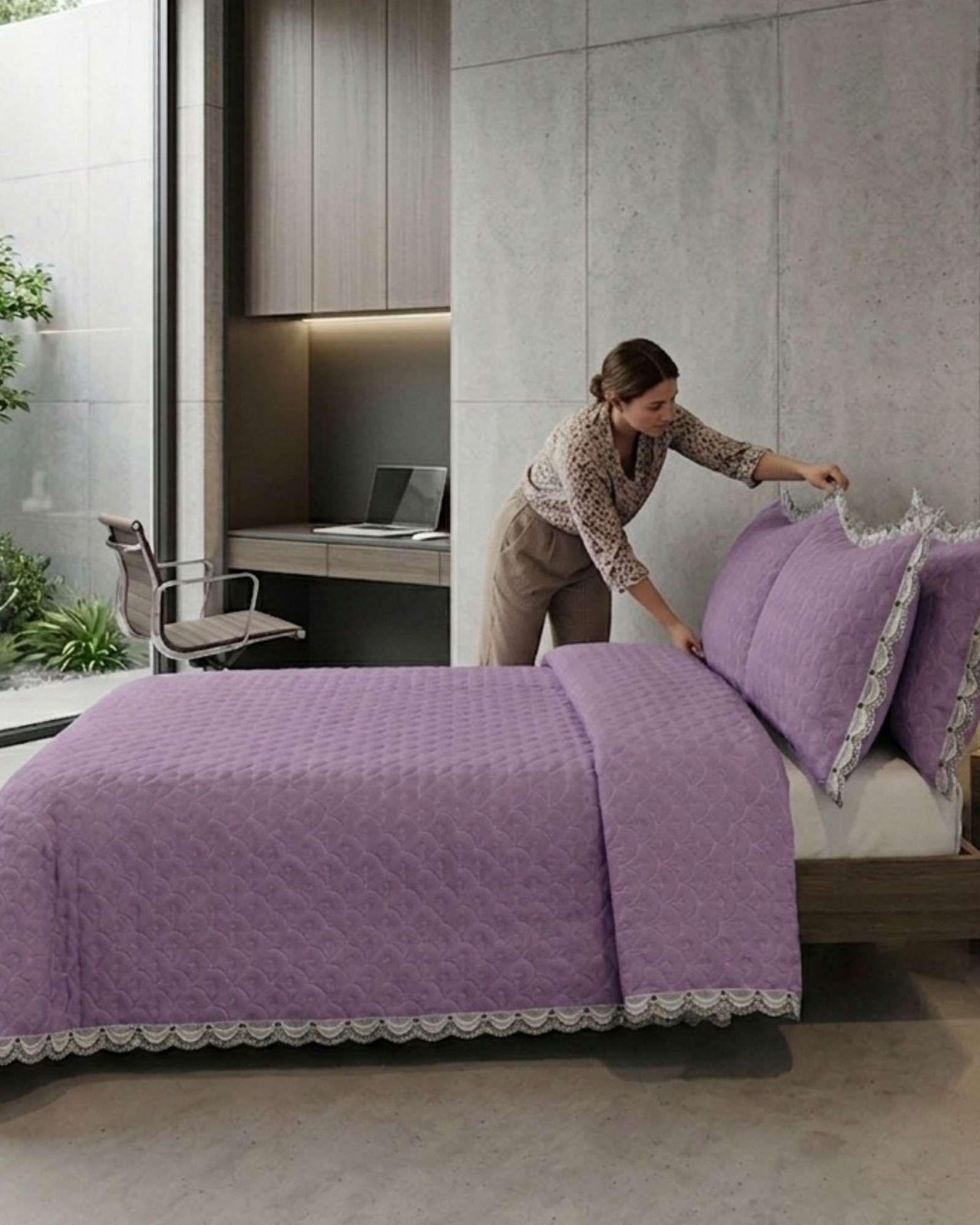 Cubrecama Quilt Diseño Escamas 2 Plazas + Fundas04-2