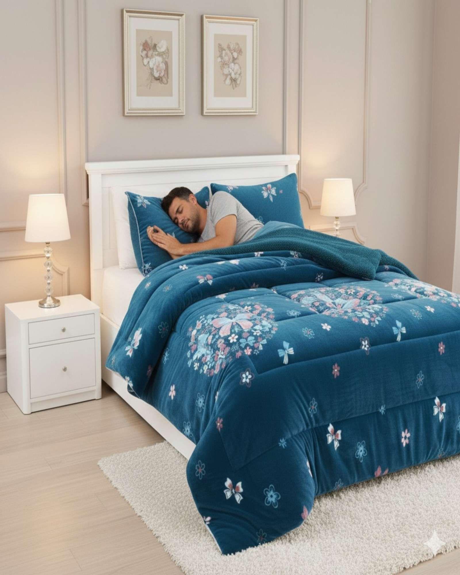 Cubrecama king Premium Plush y Chiporro  Invierno azul-3