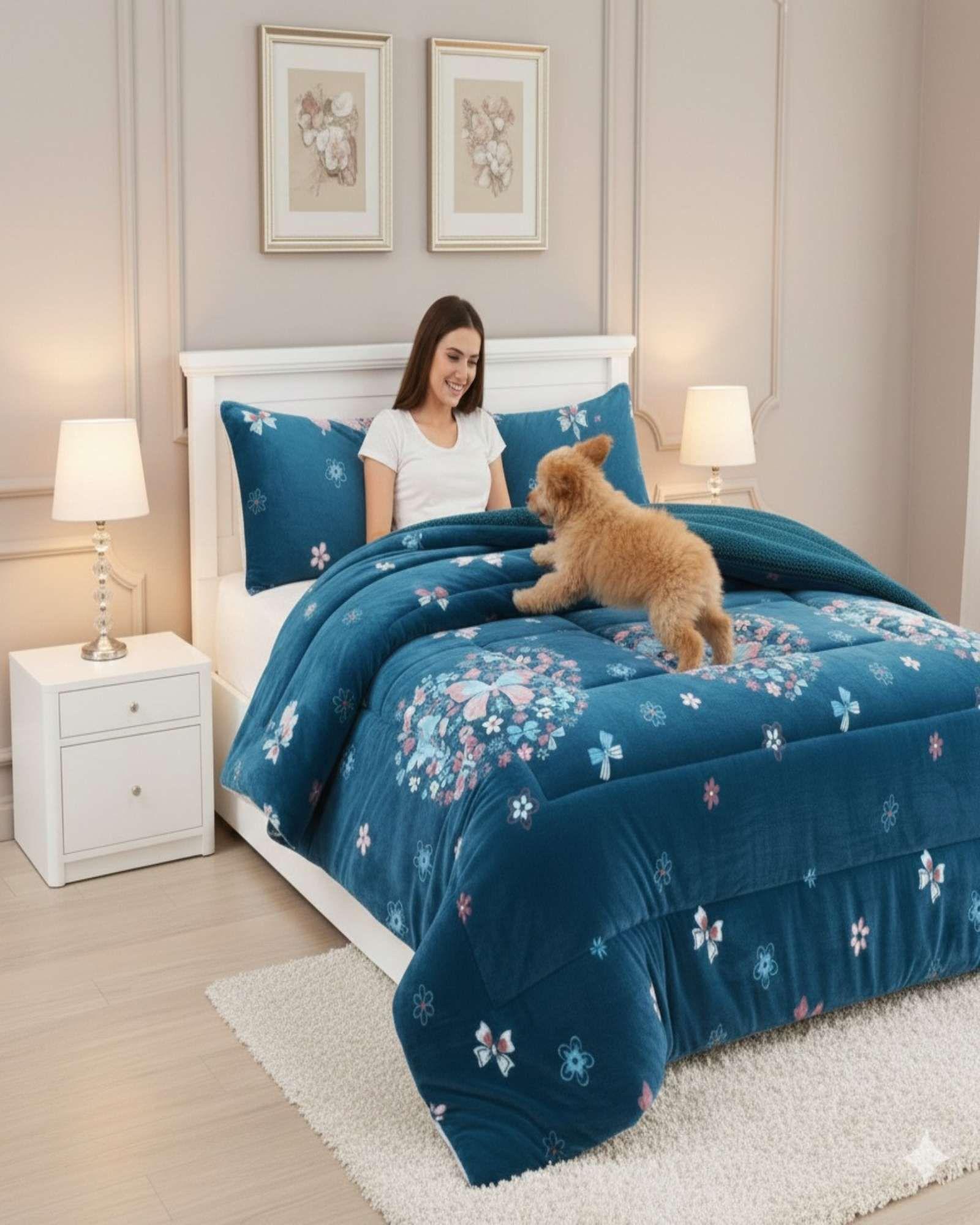 Cubrecama king Premium Plush y Chiporro  Invierno azul-4