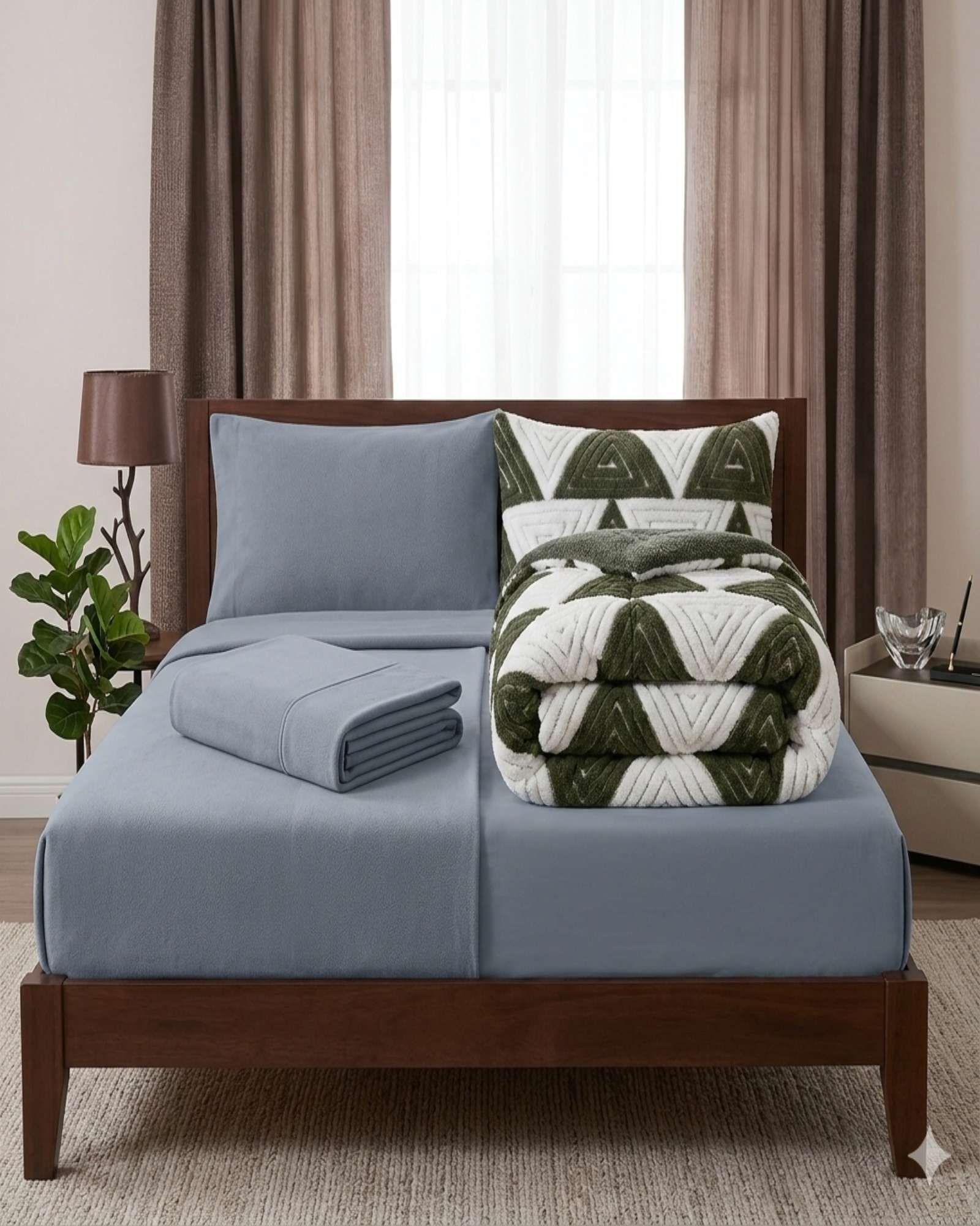 JUEGO DE CUBRECAMA CHIPORRO MAS SABANA DE POLAR 2 PLAZA MODELO JACQUARD PREMIUM B1-3