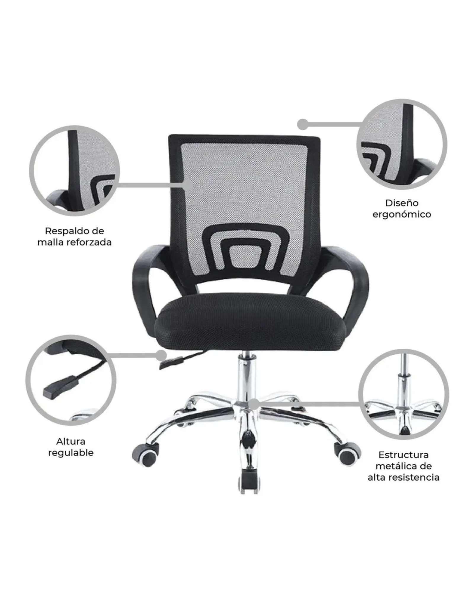 Pack 2 Sillas de Oficina Ergonómica con Respaldo de Malla y Base Cromada-3