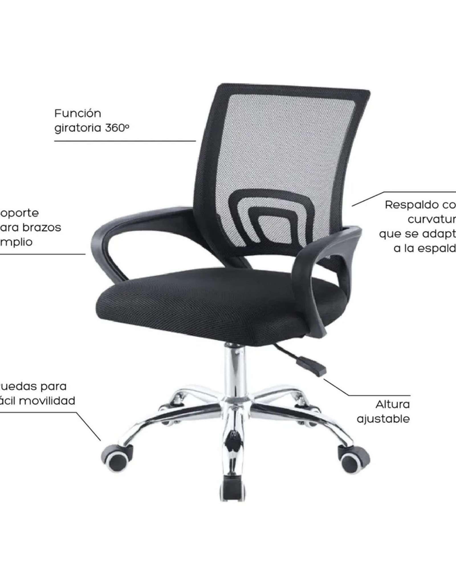Pack 2 Sillas de Oficina Ergonómica con Respaldo de Malla y Base Cromada-4
