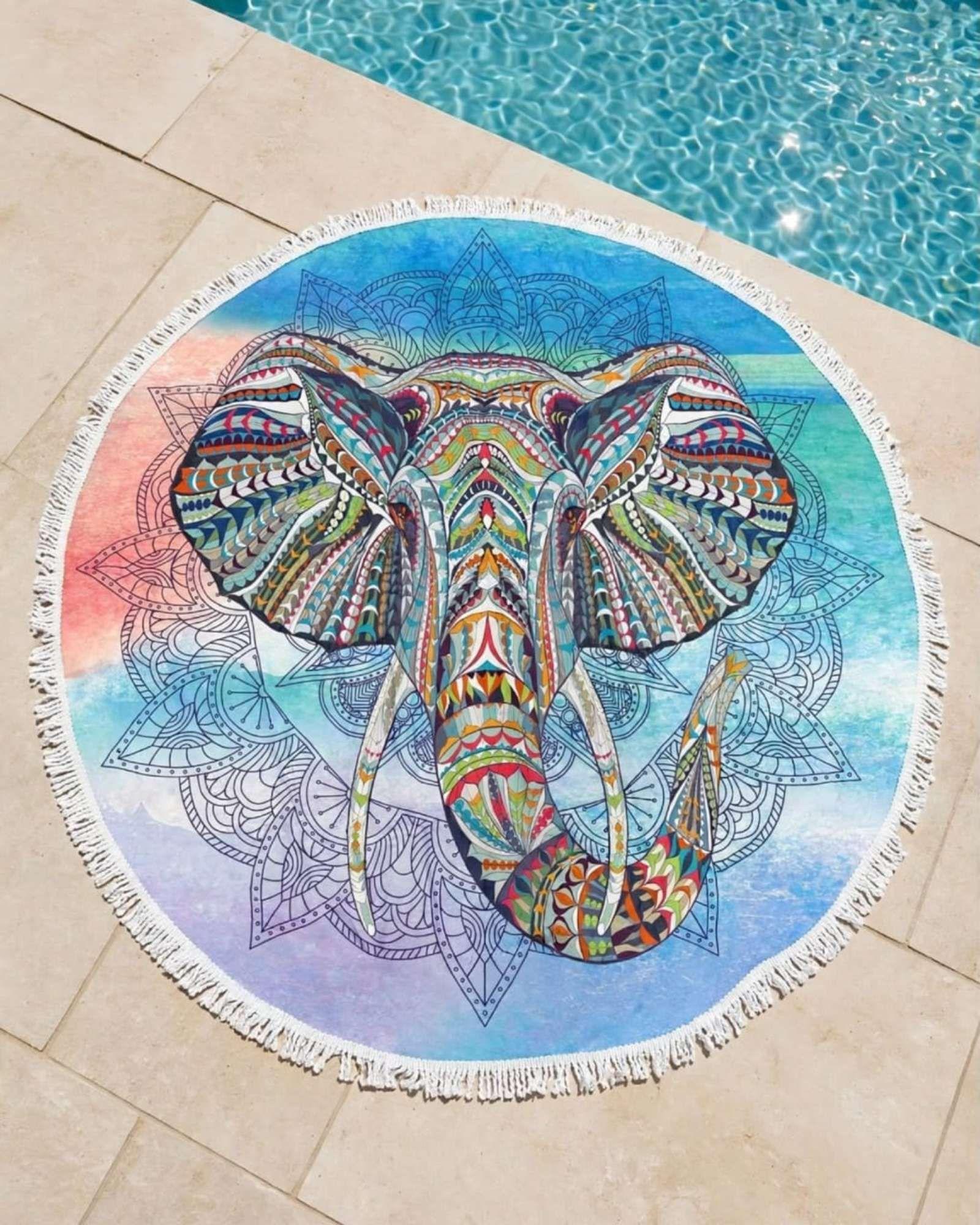 Toalla Mandala De Playa Redonda con Flecos Diseños Verano. C12-0