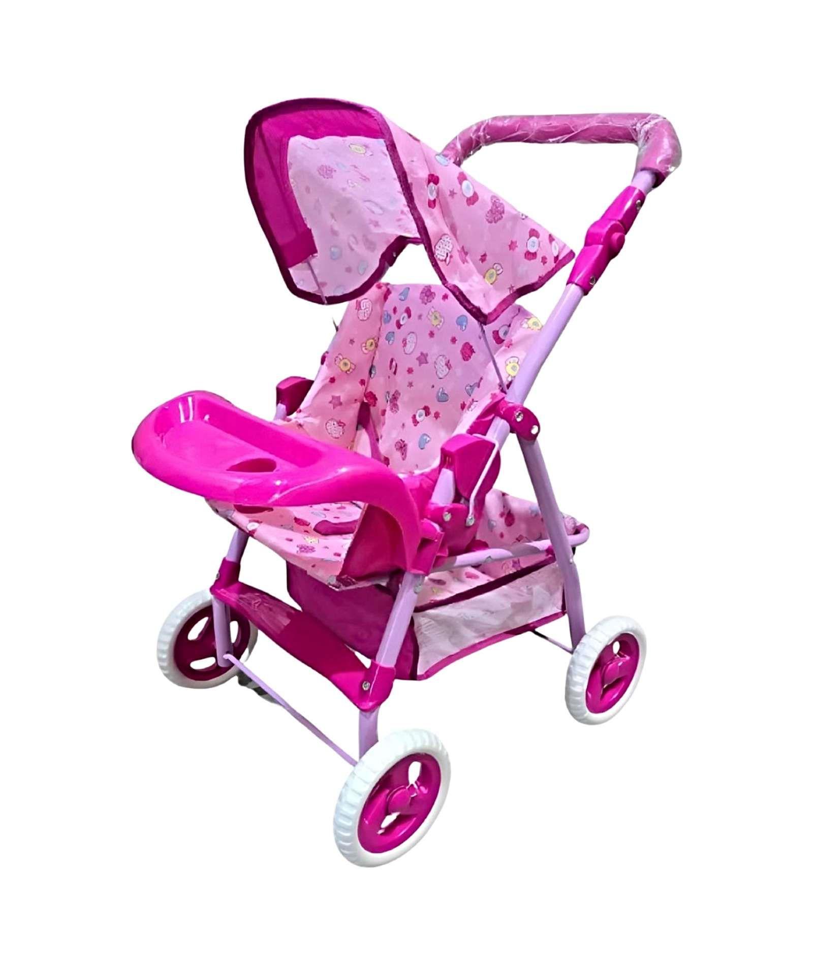 COCHE MUÑECA METALICO GRANDE DISEÑO ROSADO-2