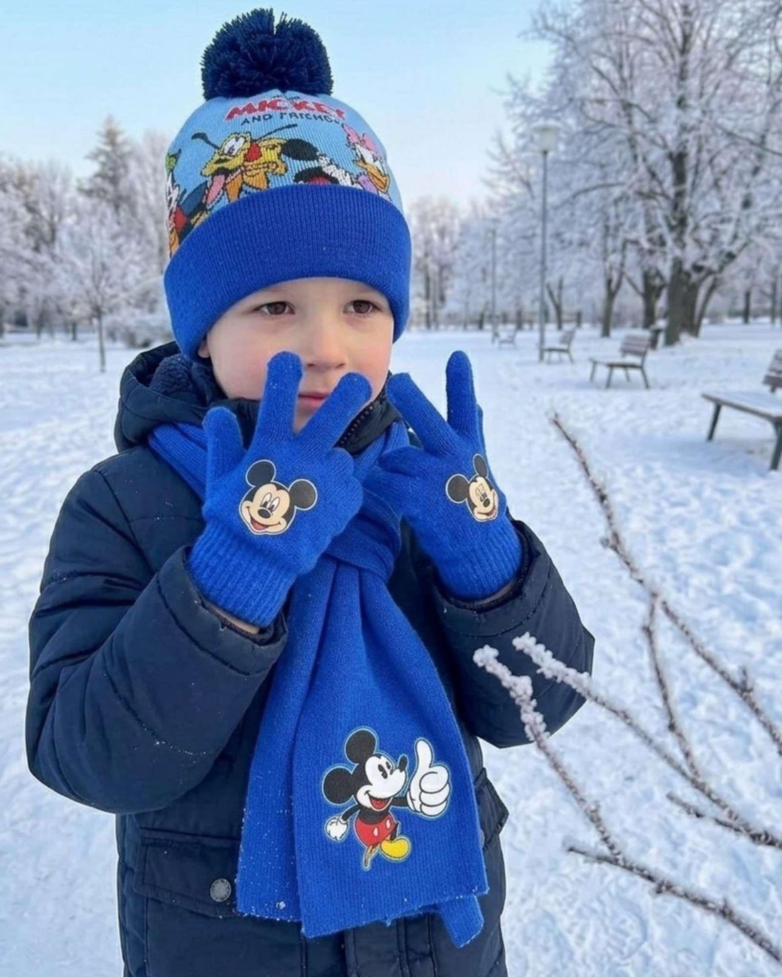 Set Invierno Niños niñas Gorro mas Bufanda y Guantes Térmico Mickey-2