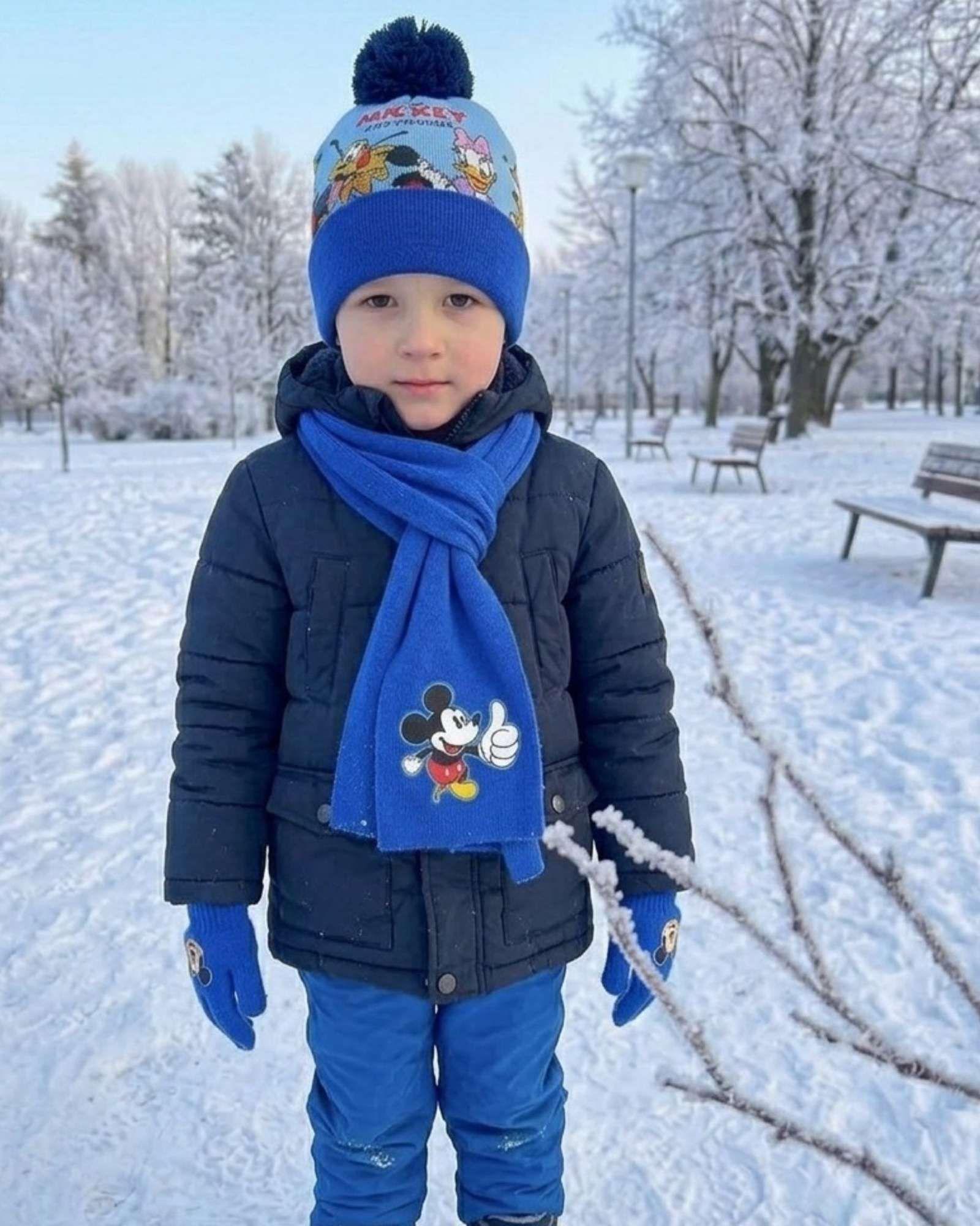 Set Invierno Niños niñas Gorro mas Bufanda y Guantes Térmico Mickey-3