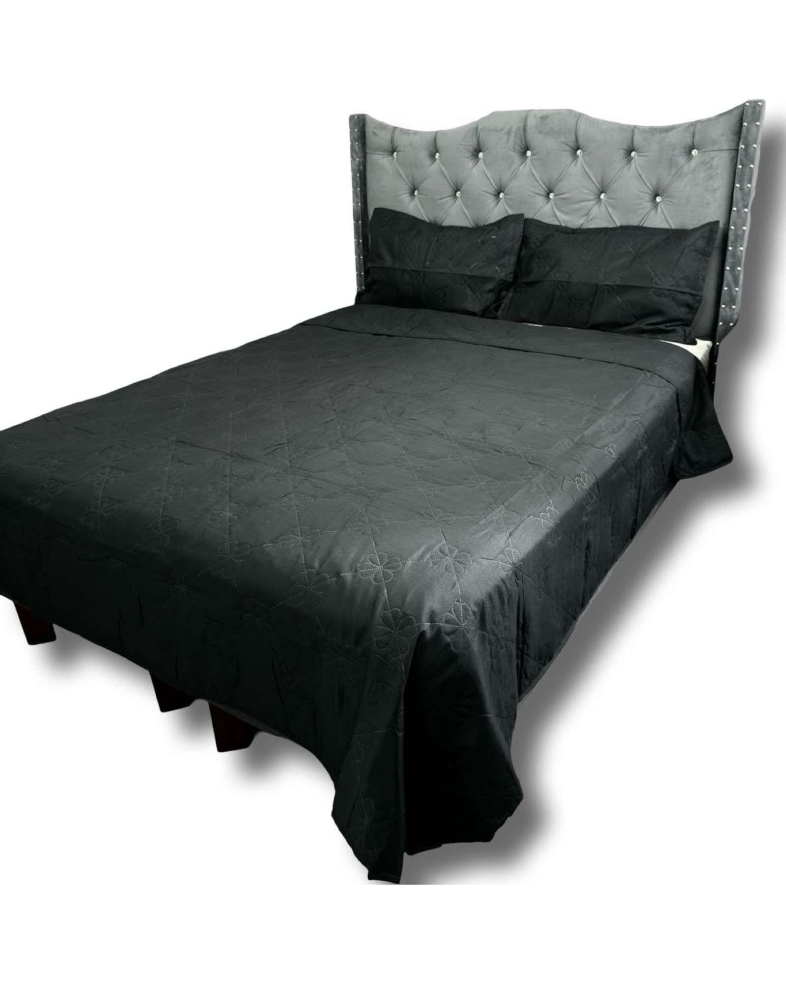 CUBRECAMA QUILT DE LUJO VERANO DELGADO 2 PLAZAS NEGRO-1