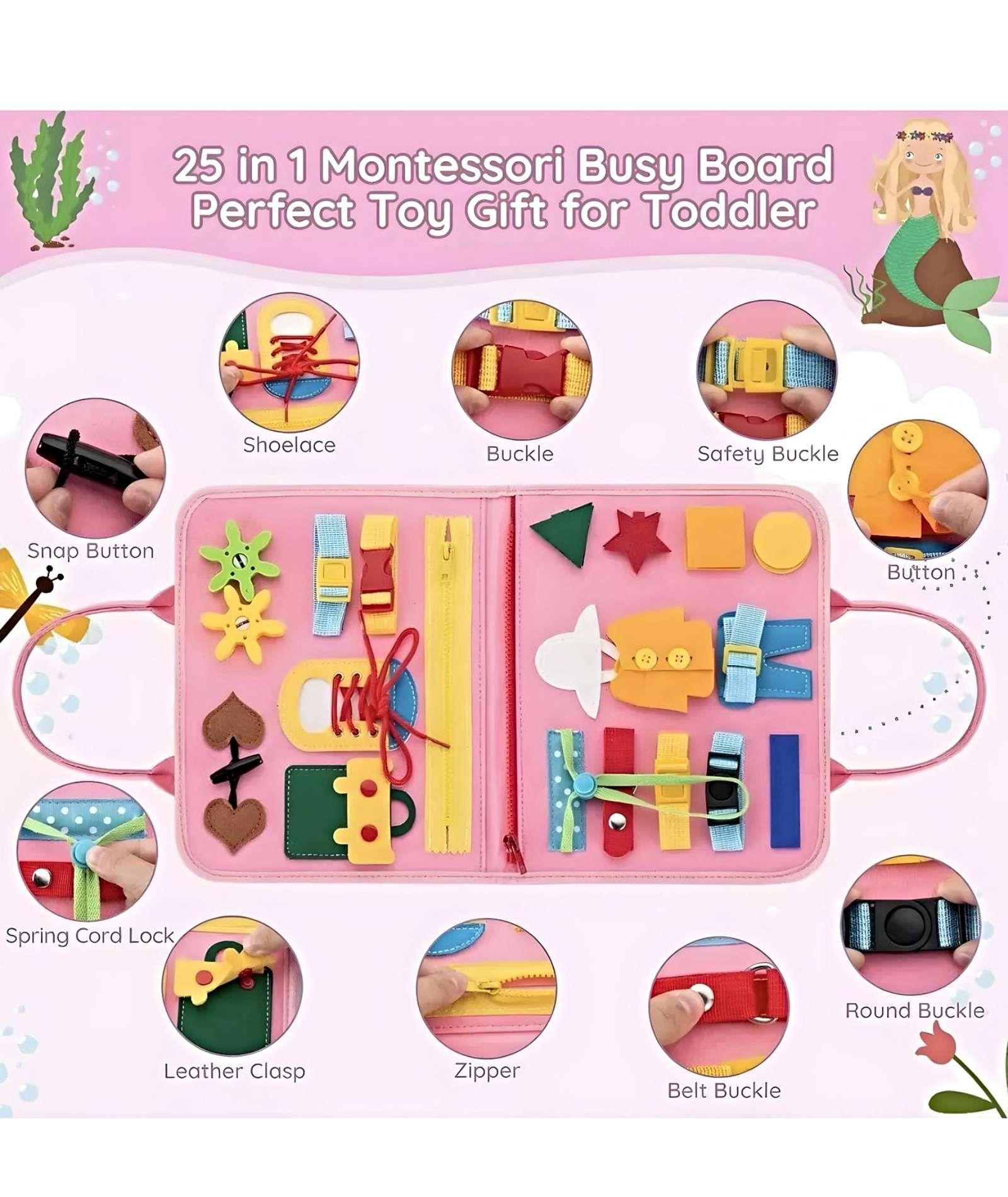 Tablero Sensoriales Interactivo Montessori Juego Educativo Rosa-2