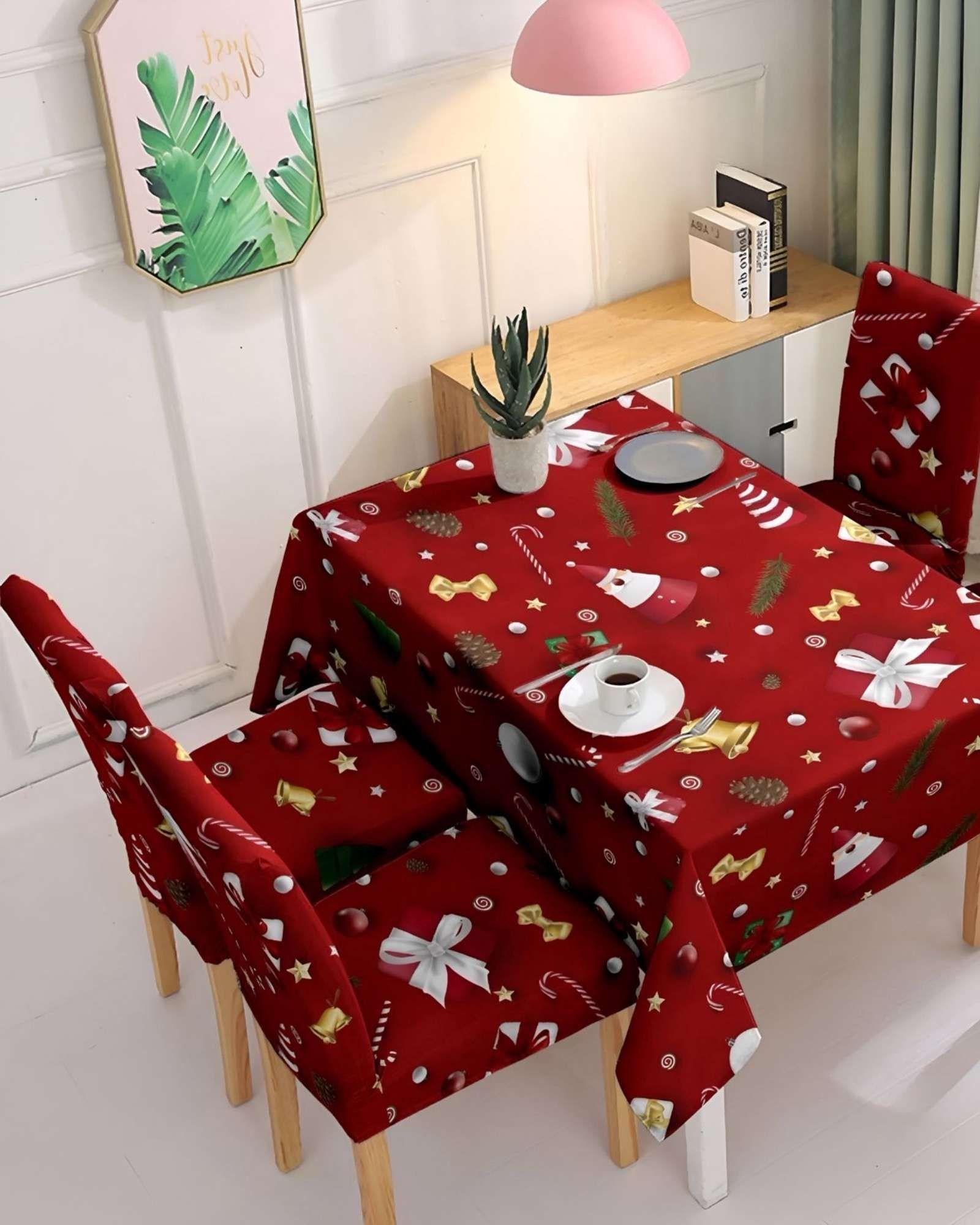 Juego Mantel más 6 fundas de sillas antimanchas navideño 140x220 cm 02-2