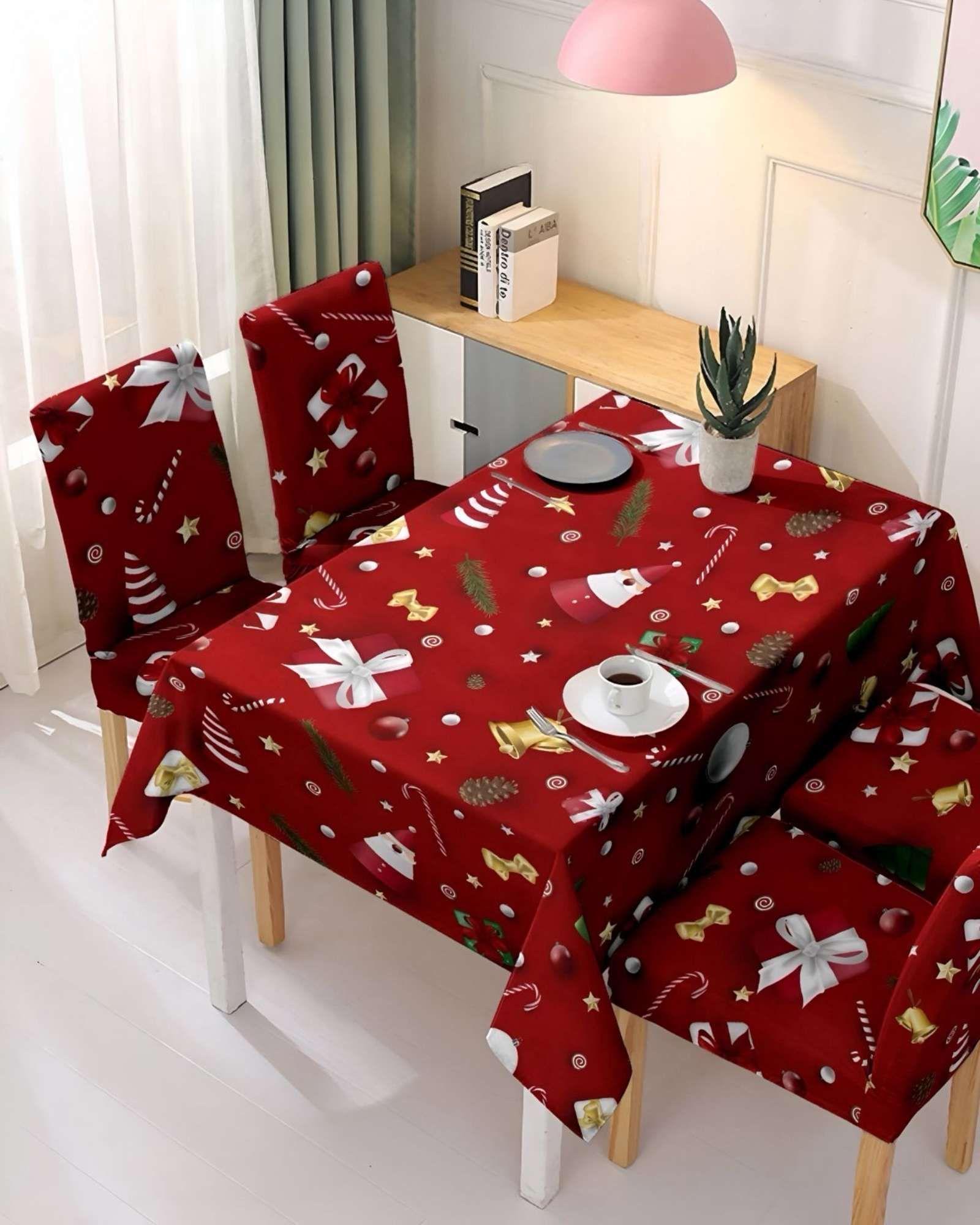 Juego Mantel más 6 fundas de sillas antimanchas navideño 140x220 cm 02-3