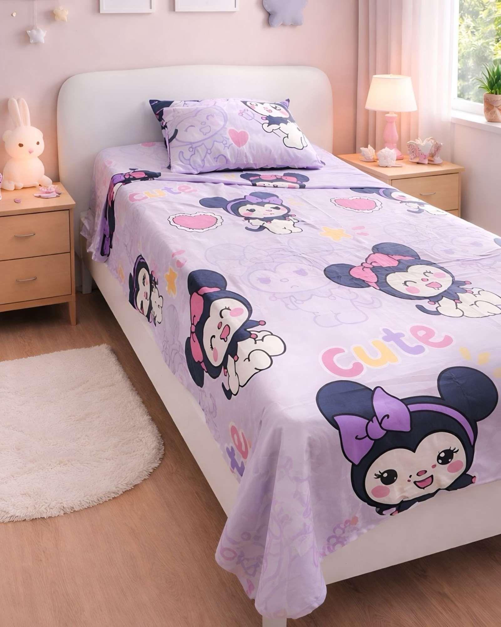 JUEGO DE SABANA DE NIÑA KUROMI PLAZA Y MEDIA 3 PCS-0