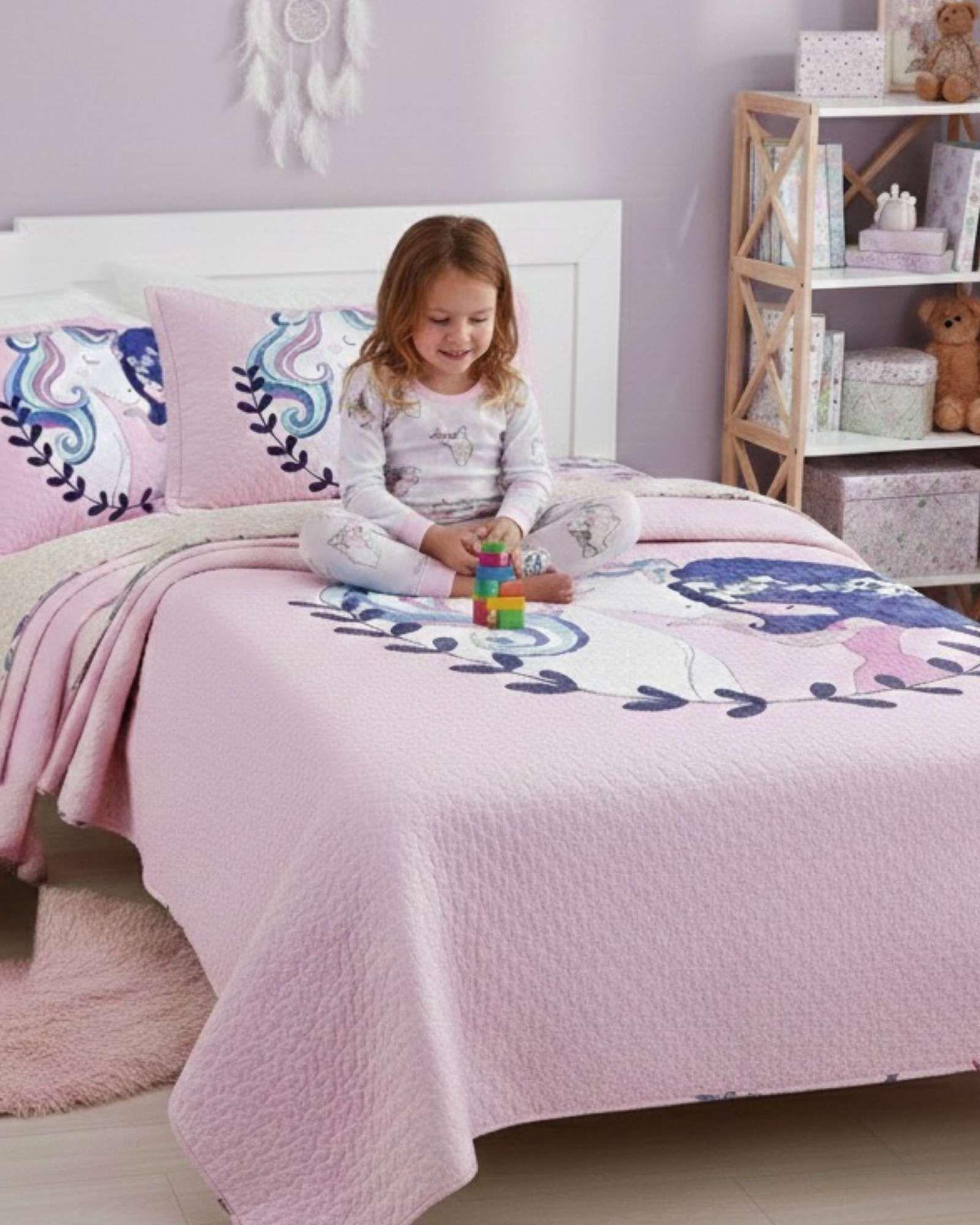 CUBRECAMA QUILT SHERPA DISEÑO INFANTIL PLAZA Y MEDIA UNICORNIO-2