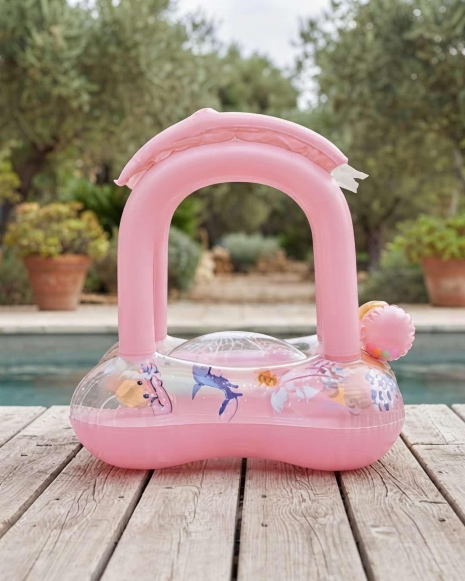 Flotador Bebé Con Techo Parasol y Asiento Piscina8-0