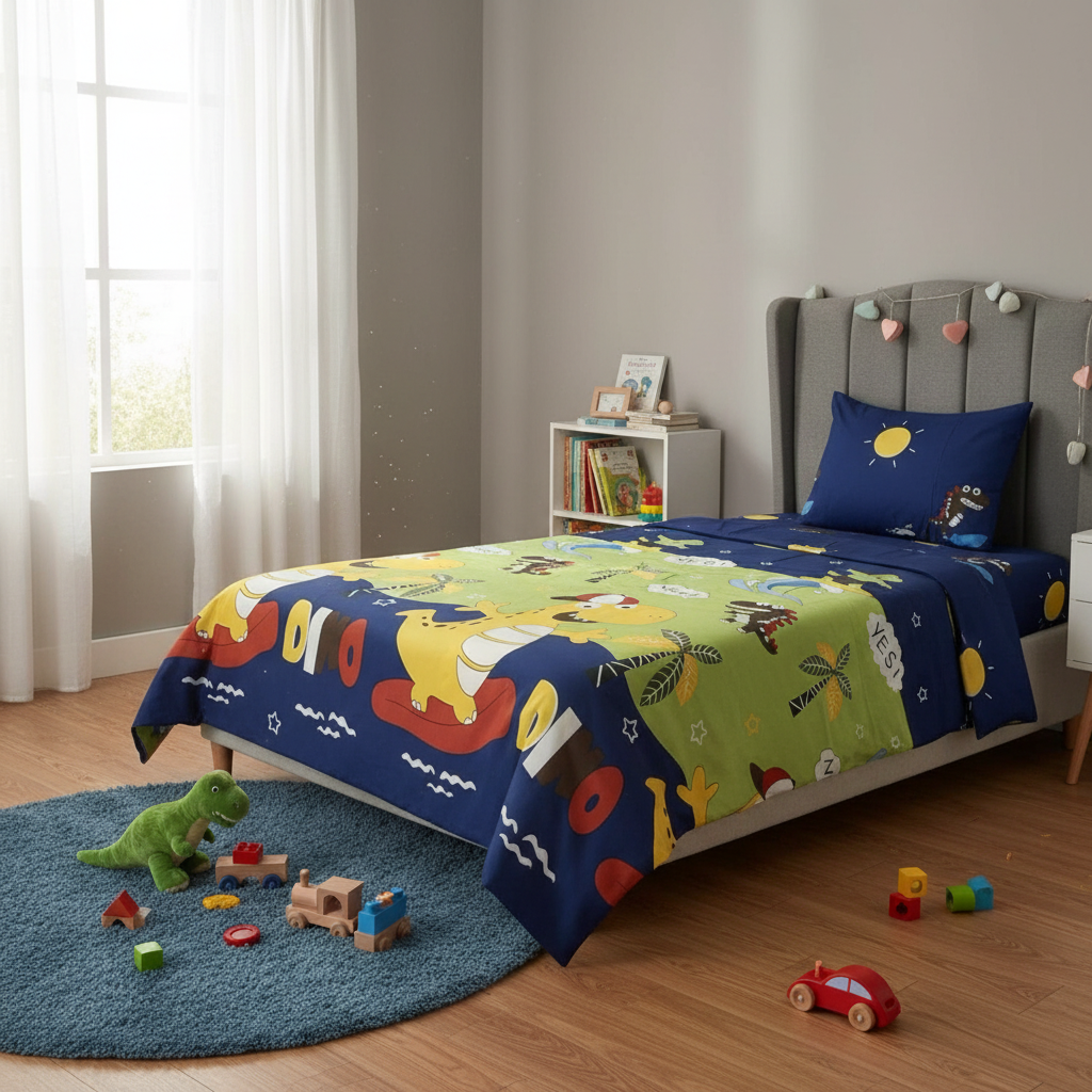Juego de Sábanas Diseño infantil plaza y media Dino-0