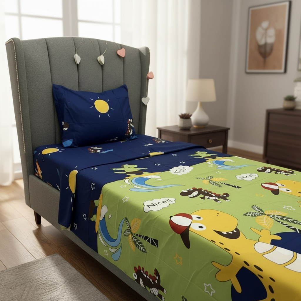 Juego de Sábanas Diseño infantil plaza y media Dino-1