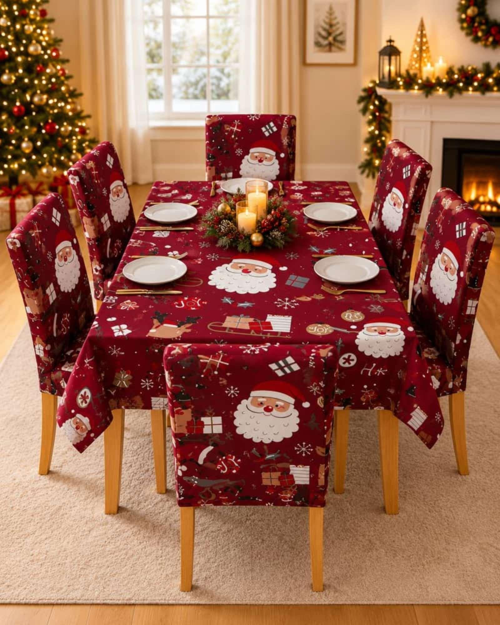Set Navideño 7 Piezas Mantel 140x220 Y Fundas Para Sillas-3