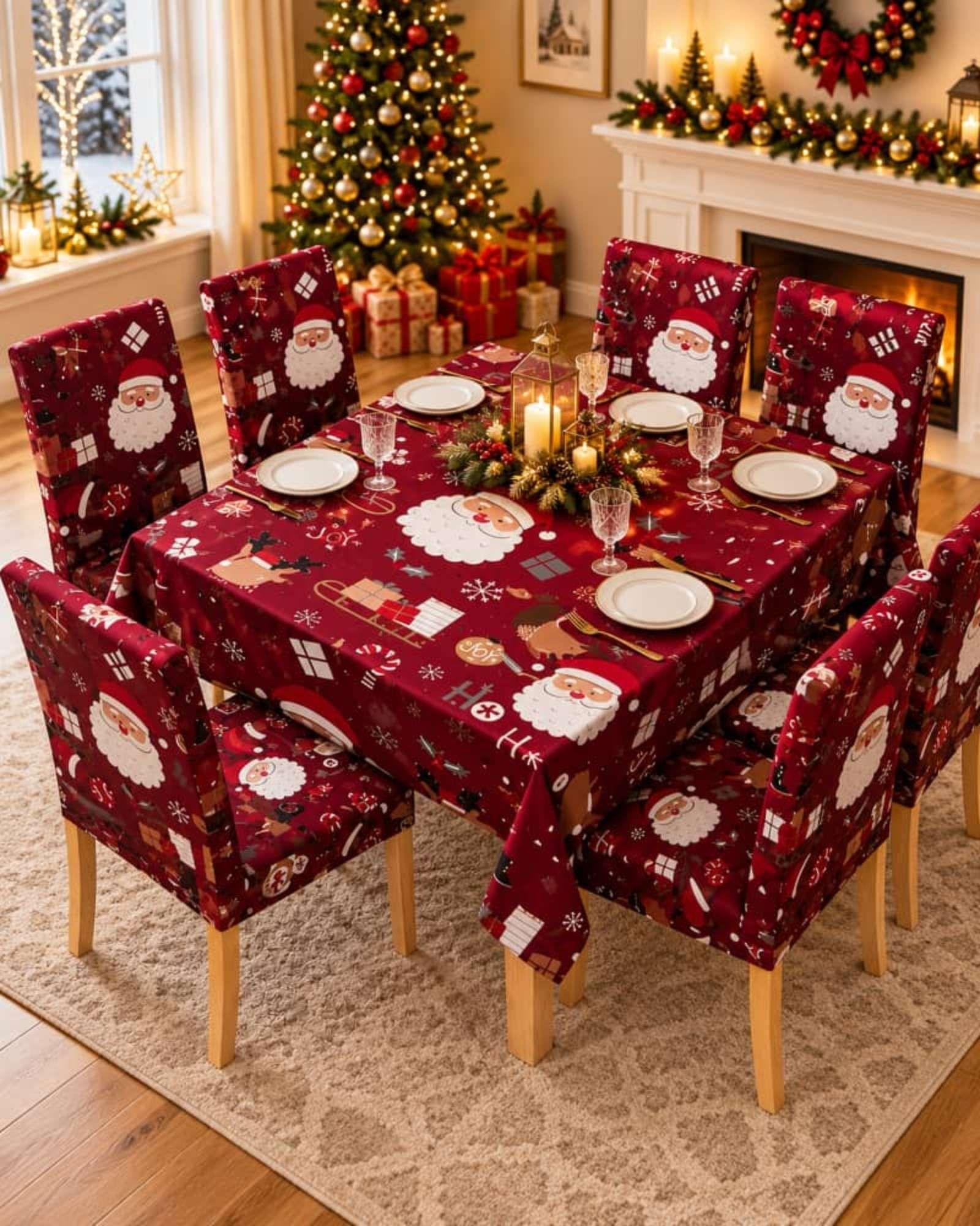 Set Navideño 7 Piezas Mantel 140x220 Y Fundas Para Sillas-4