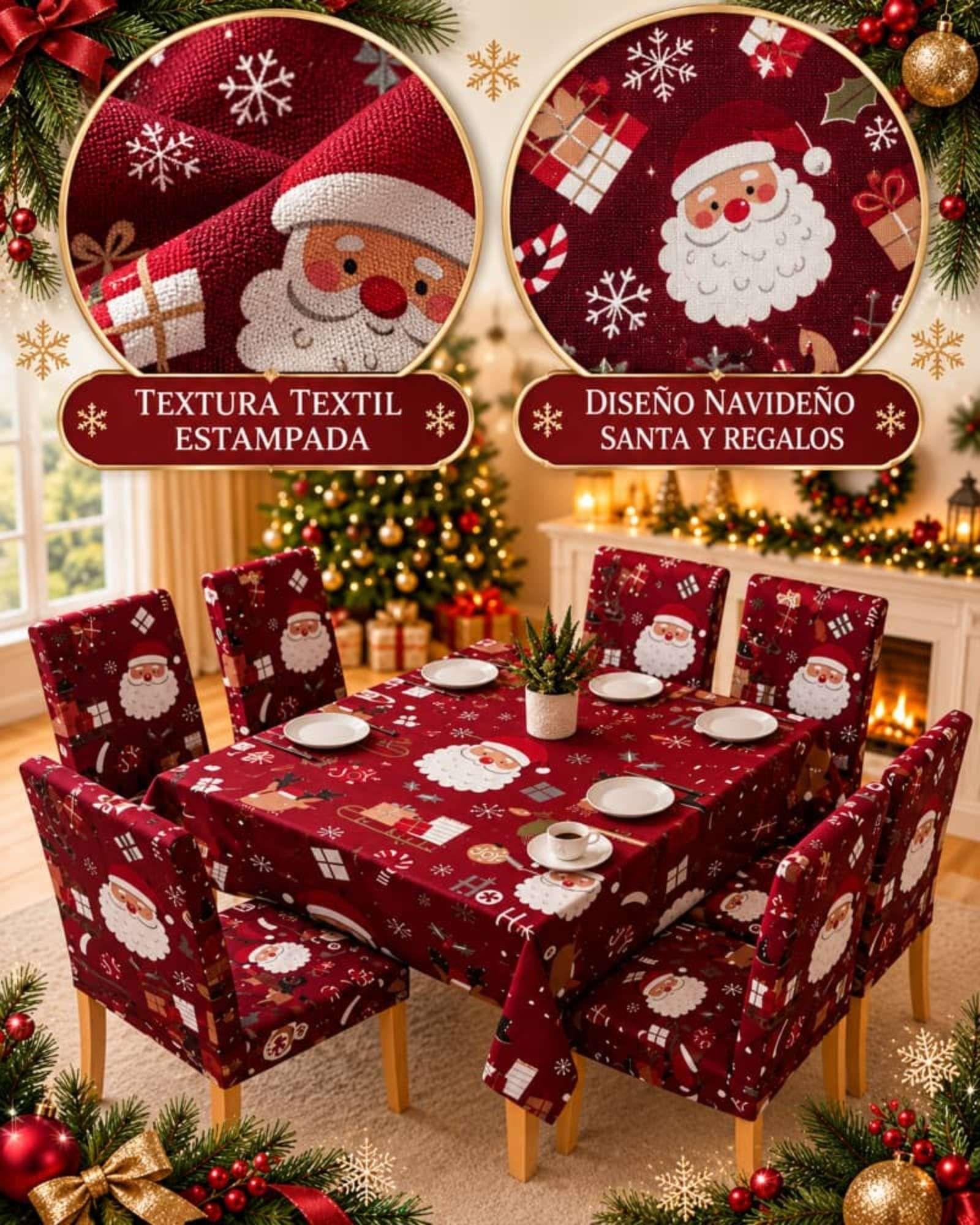 Set Navideño 7 Piezas Mantel 140x220 Y Fundas Para Sillas-6