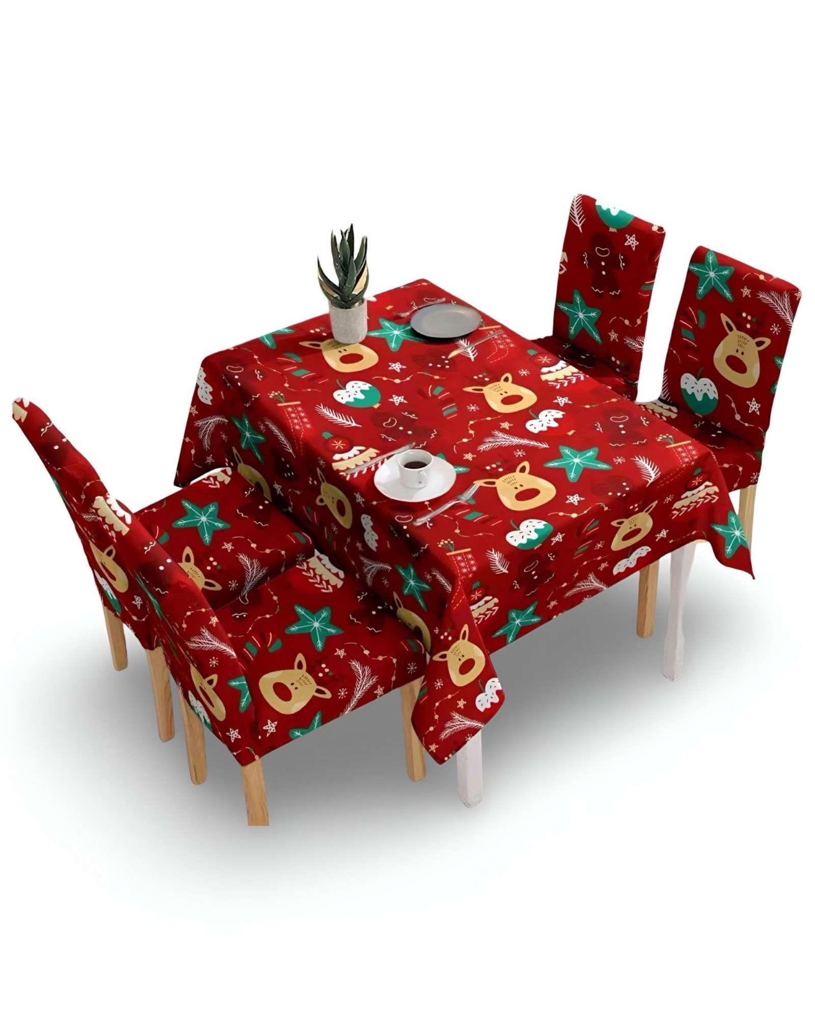 Juego Mantel más 6 fundas de sillas antimanchas navideño 140x220 cm 10-0