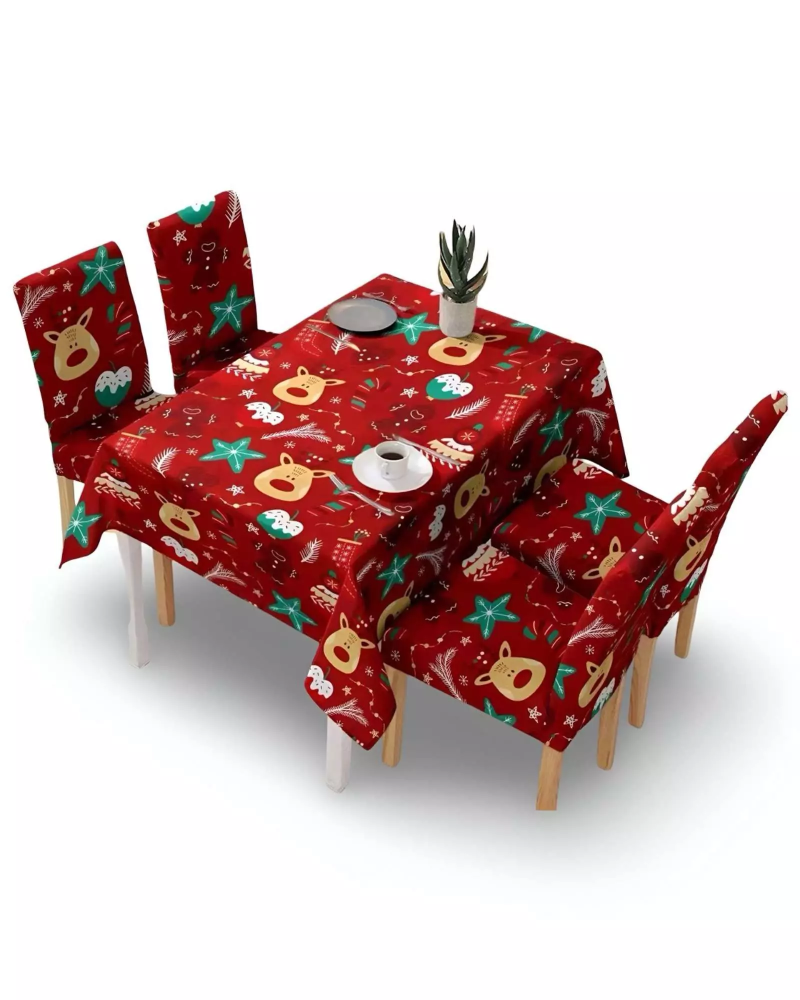 Juego Mantel más 6 fundas de sillas antimanchas navideño 140x220 cm 10-1
