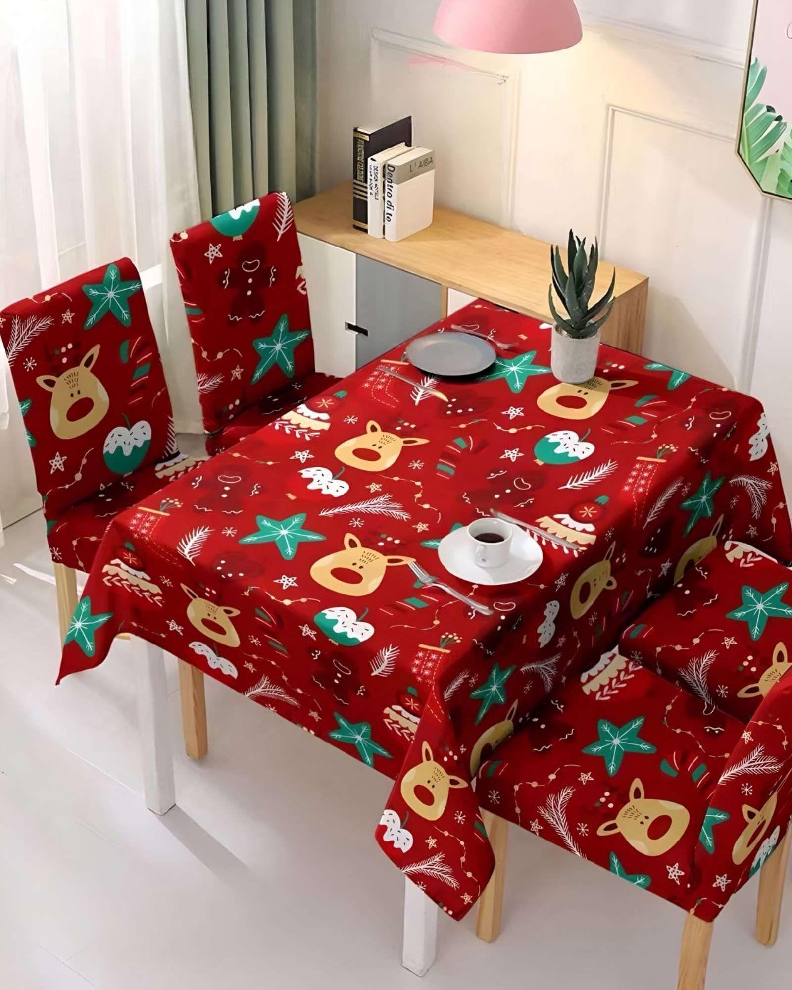 Juego Mantel más 6 fundas de sillas antimanchas navideño 140x220 cm 10-2