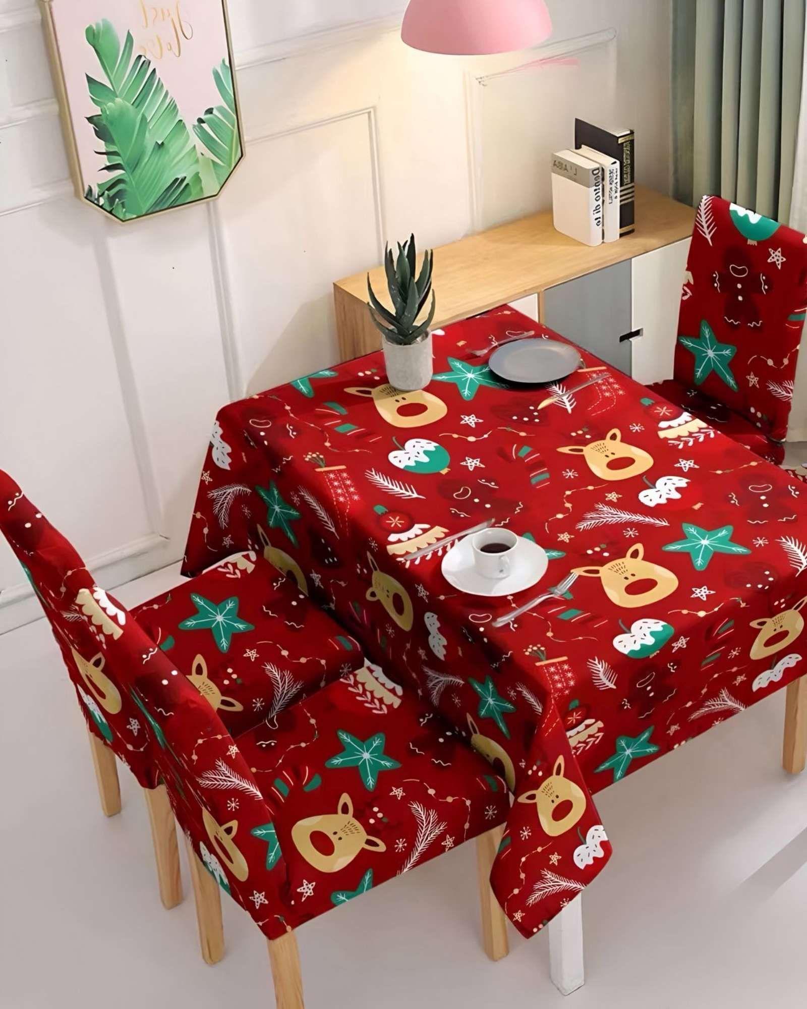 Juego Mantel más 6 fundas de sillas antimanchas navideño 140x220 cm 10-3
