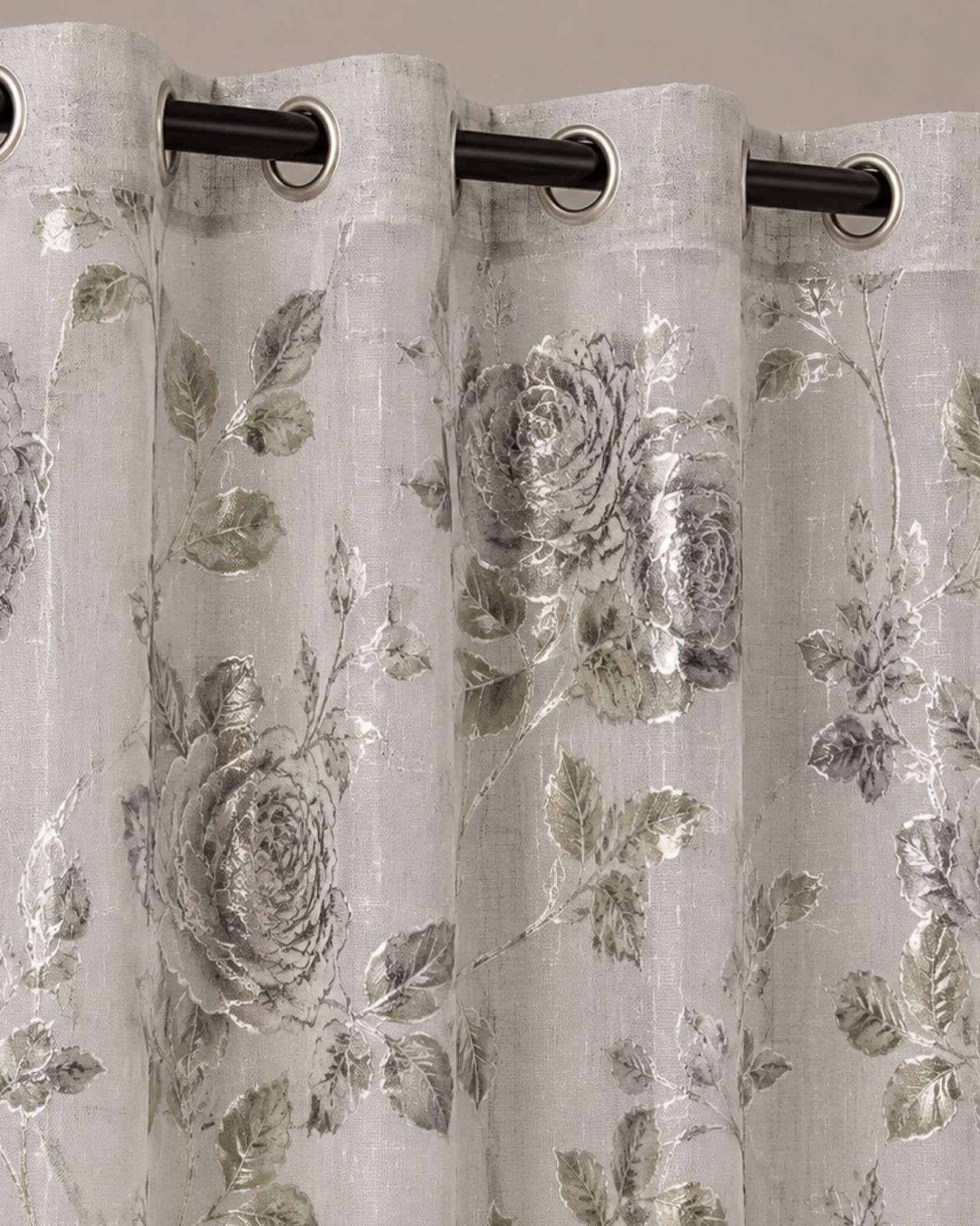 Cortina Visillo Translúcida con Estampado Floral para Living y Dormitorio-5