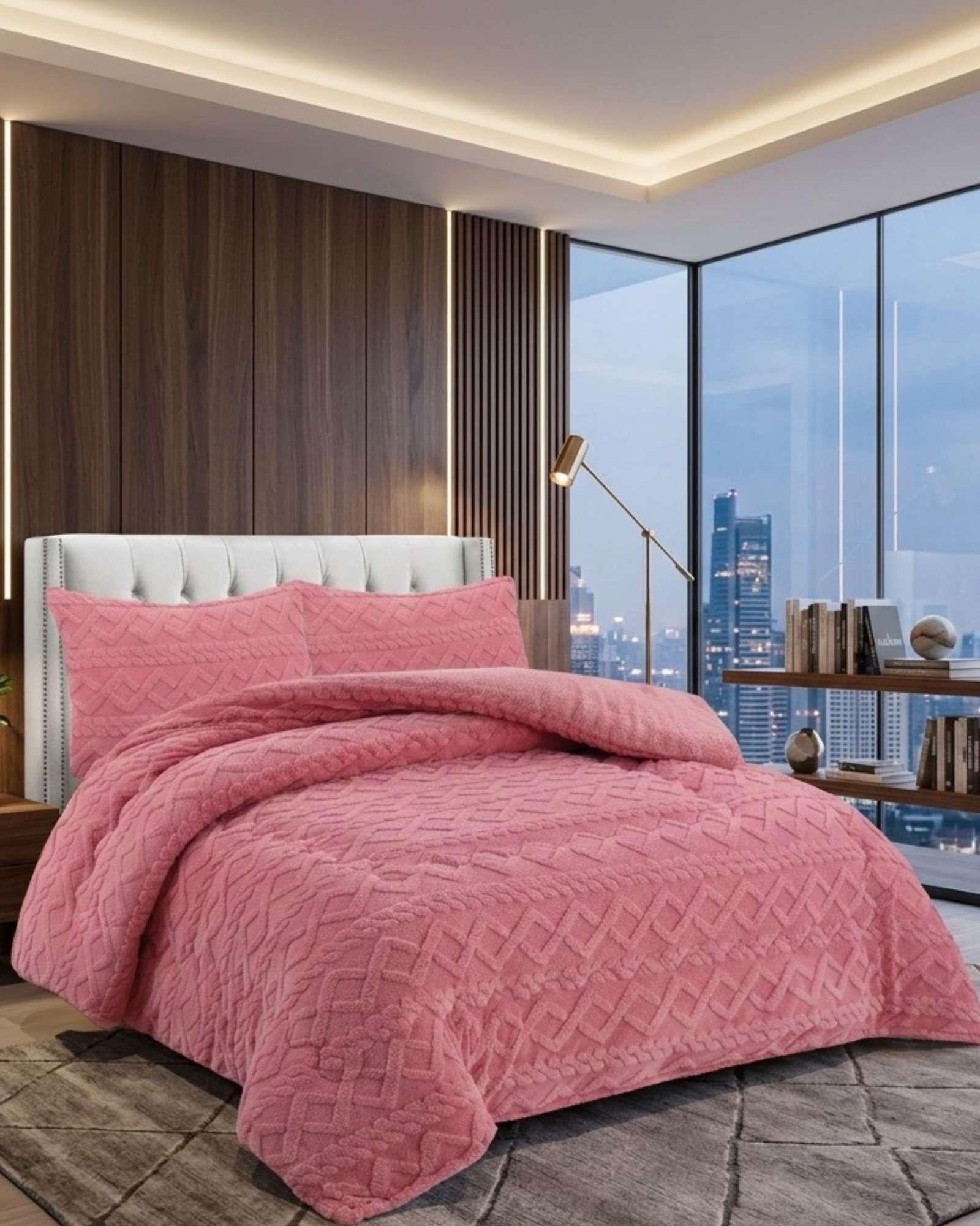 Juego de Cubrecama Sherpa con Relieve Trenzado  2 Plazas A02-2