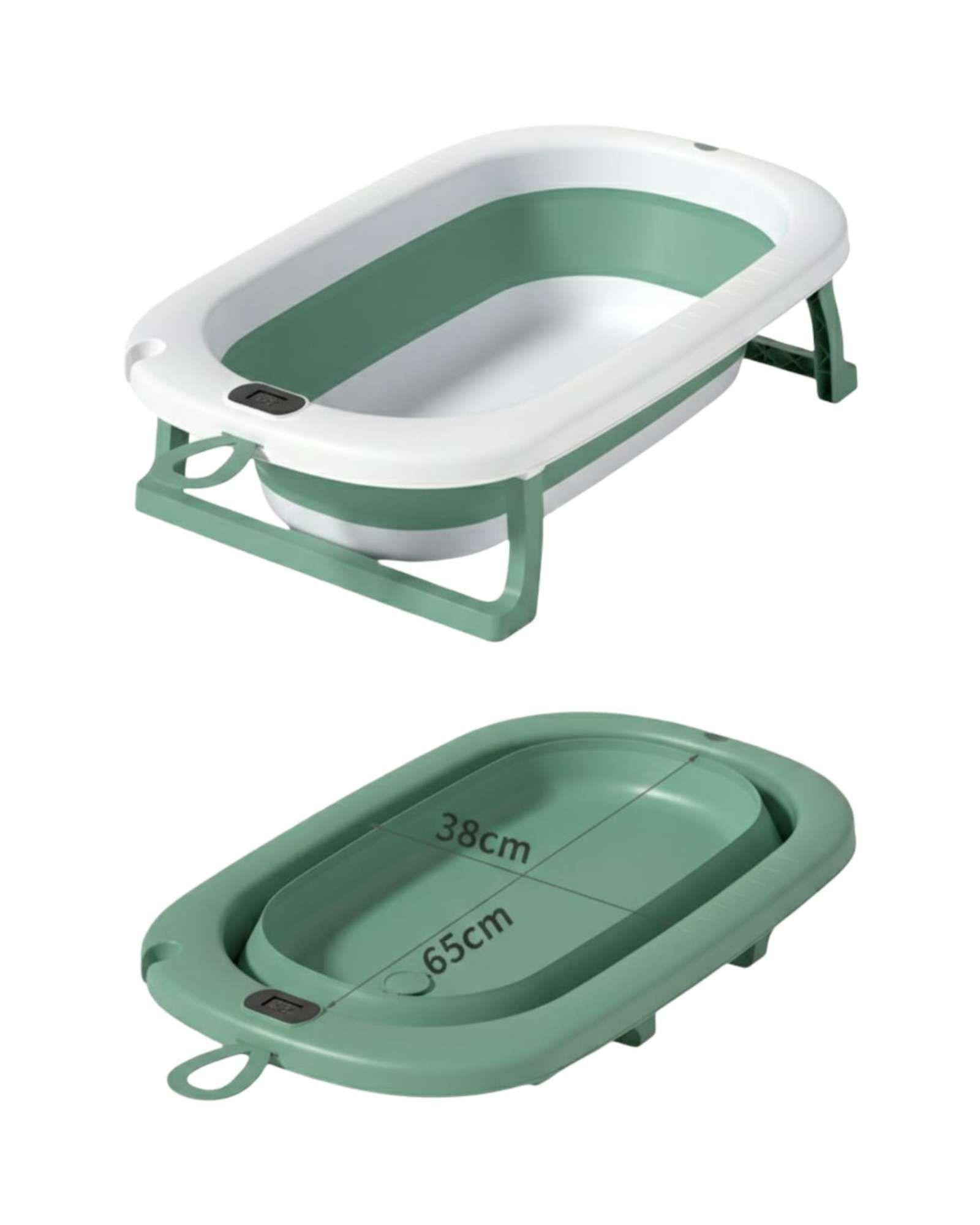 BAÑERA PLEGABLE CON TERMOMETRO Y COJÍN PARA BEBES VERDE-4