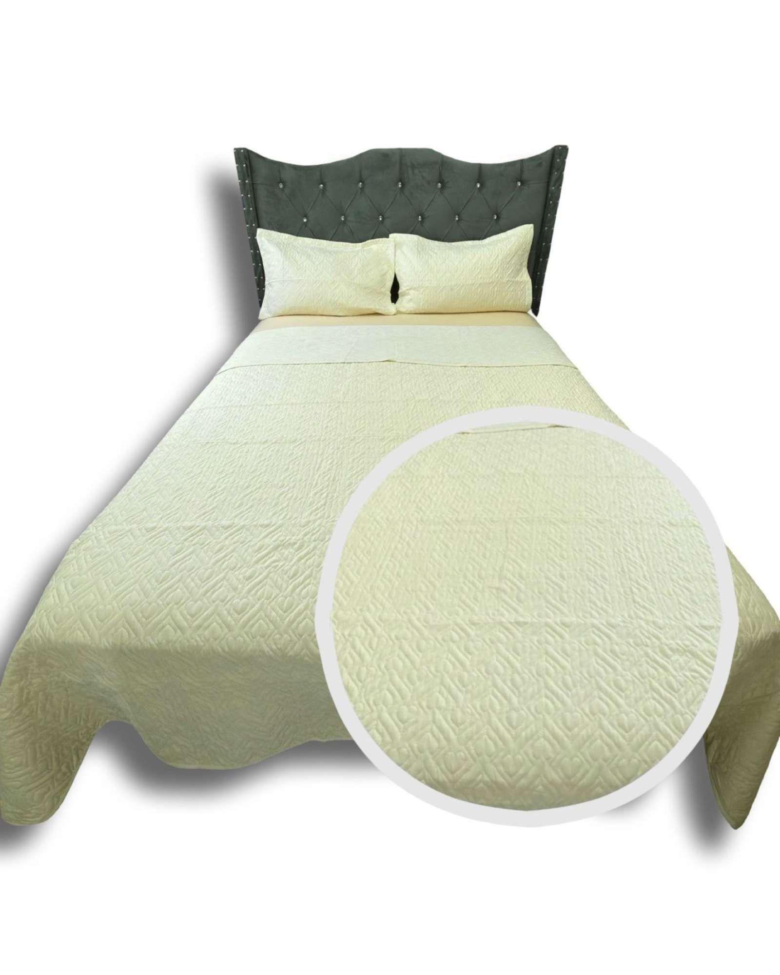 CUBRECAMA QUILT DE LUJO VERANO DELGADO 2 PLAZAS CREMA-0