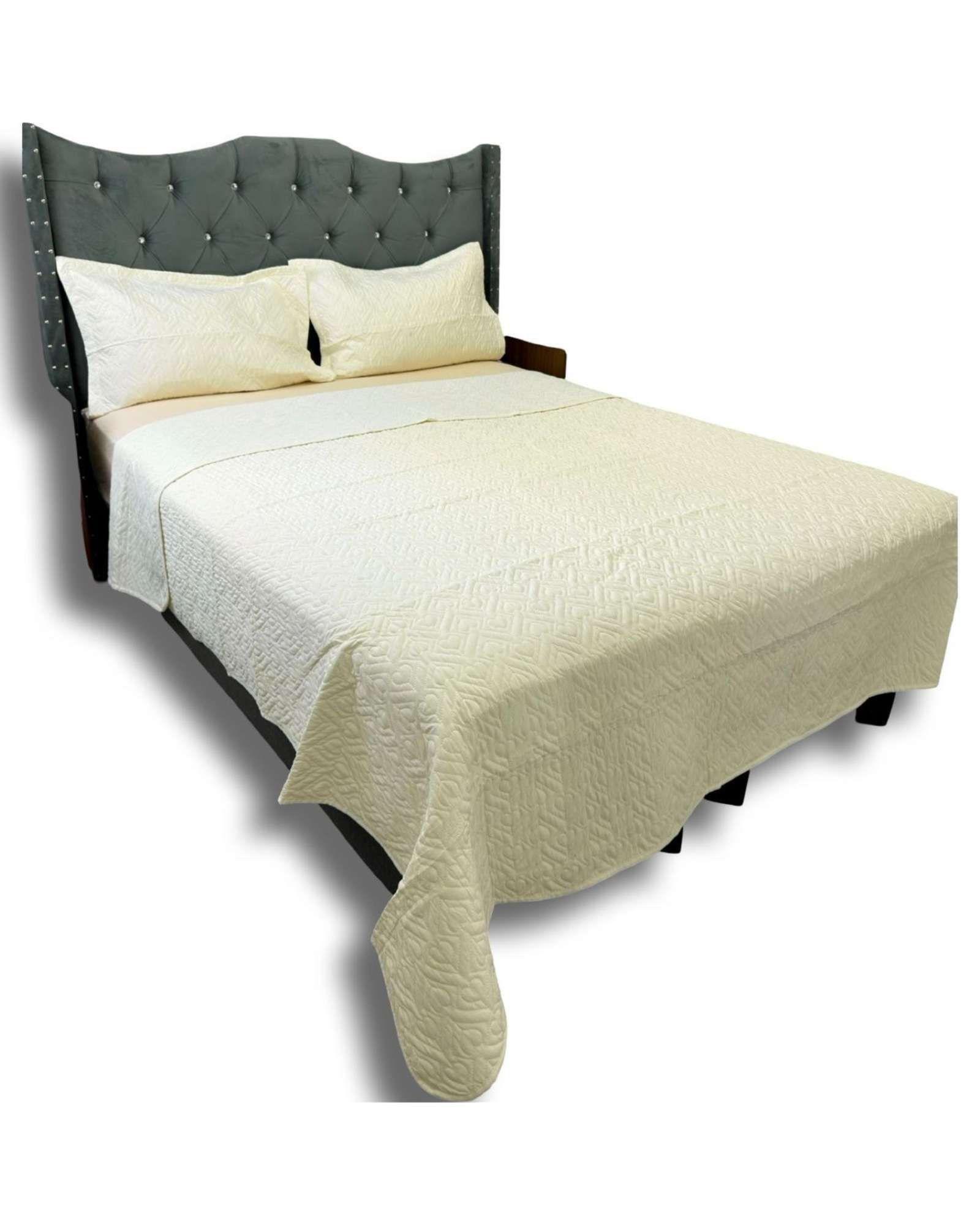 CUBRECAMA QUILT DE LUJO VERANO DELGADO 2 PLAZAS CREMA-2